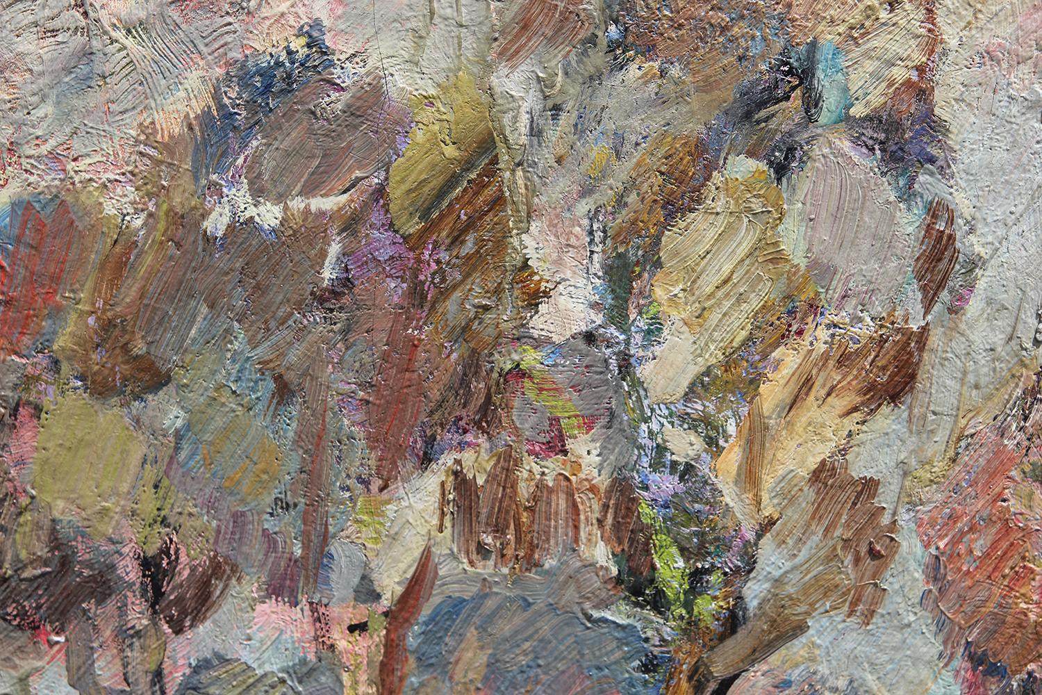 Bunte Pastelltöne Mitte des Jahrhunderts Abstrakt Impressionistisch Polnisch Bauernhof Landschaft 4