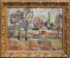 Bunte Pastelltöne Mitte des Jahrhunderts Abstrakt Impressionistisch Polnisch Bauernhof Landschaft