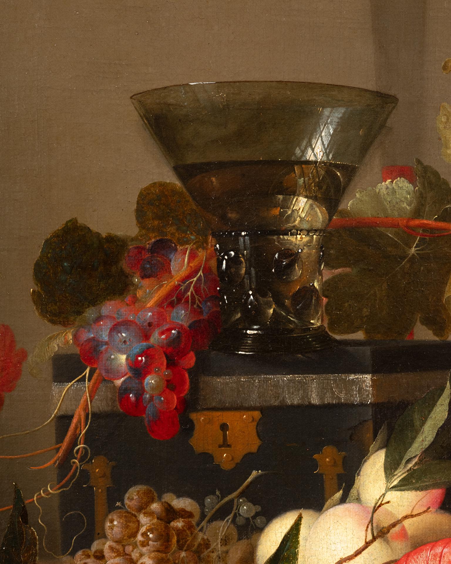 Nature morte luxueuse avec homard, jambon et fruits, 17e école d'Anvers, de Heem - Marron Still-Life Painting par Jan Davidsz De Heem