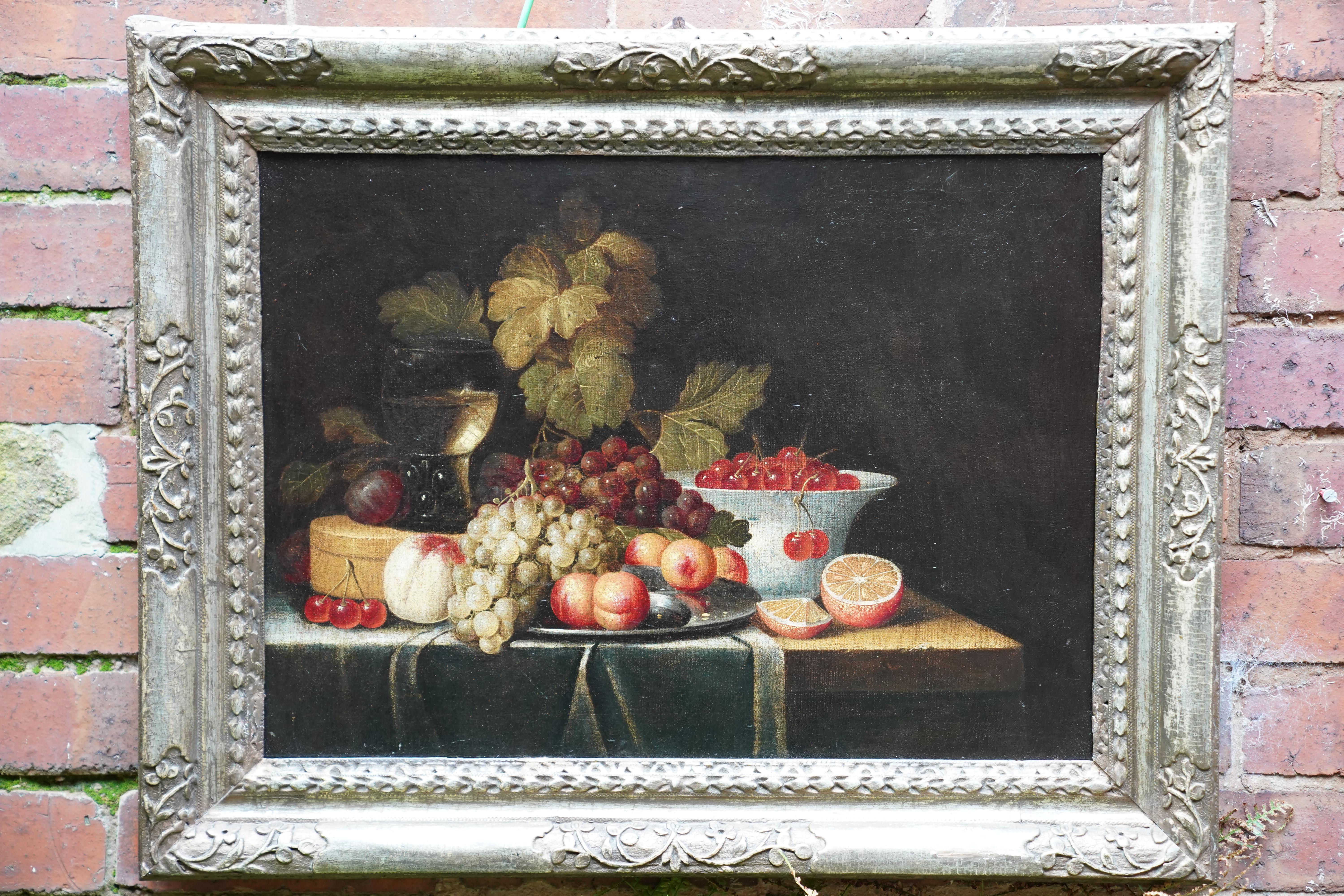 Stillleben mit Früchten – niederländische Kunst des 17. Jahrhunderts, Ölgemälde eines alten Meisters im Angebot 16