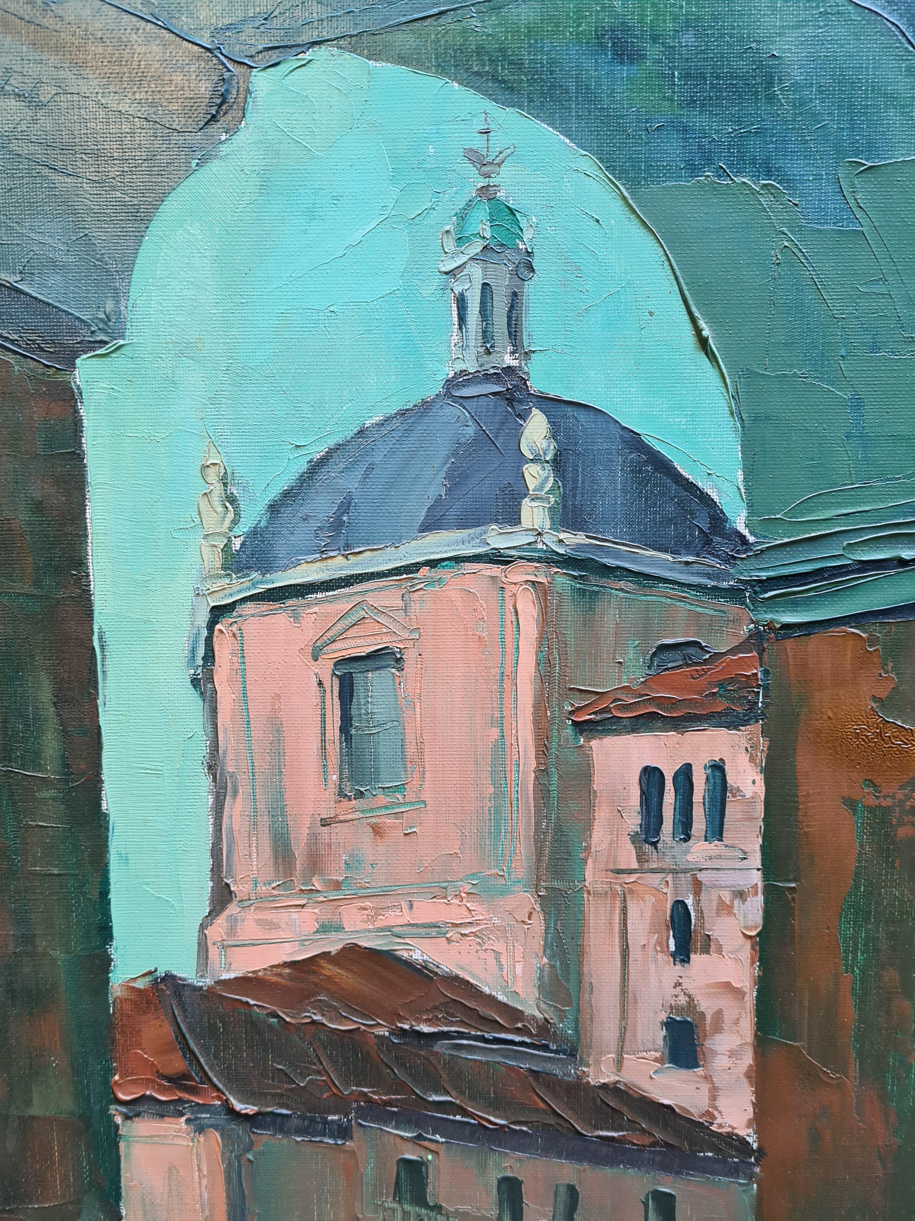 San Lorenzo, Milan,  Grande vue de la basilique du milieu du siècle dernier - Moderne Painting par Jan Day