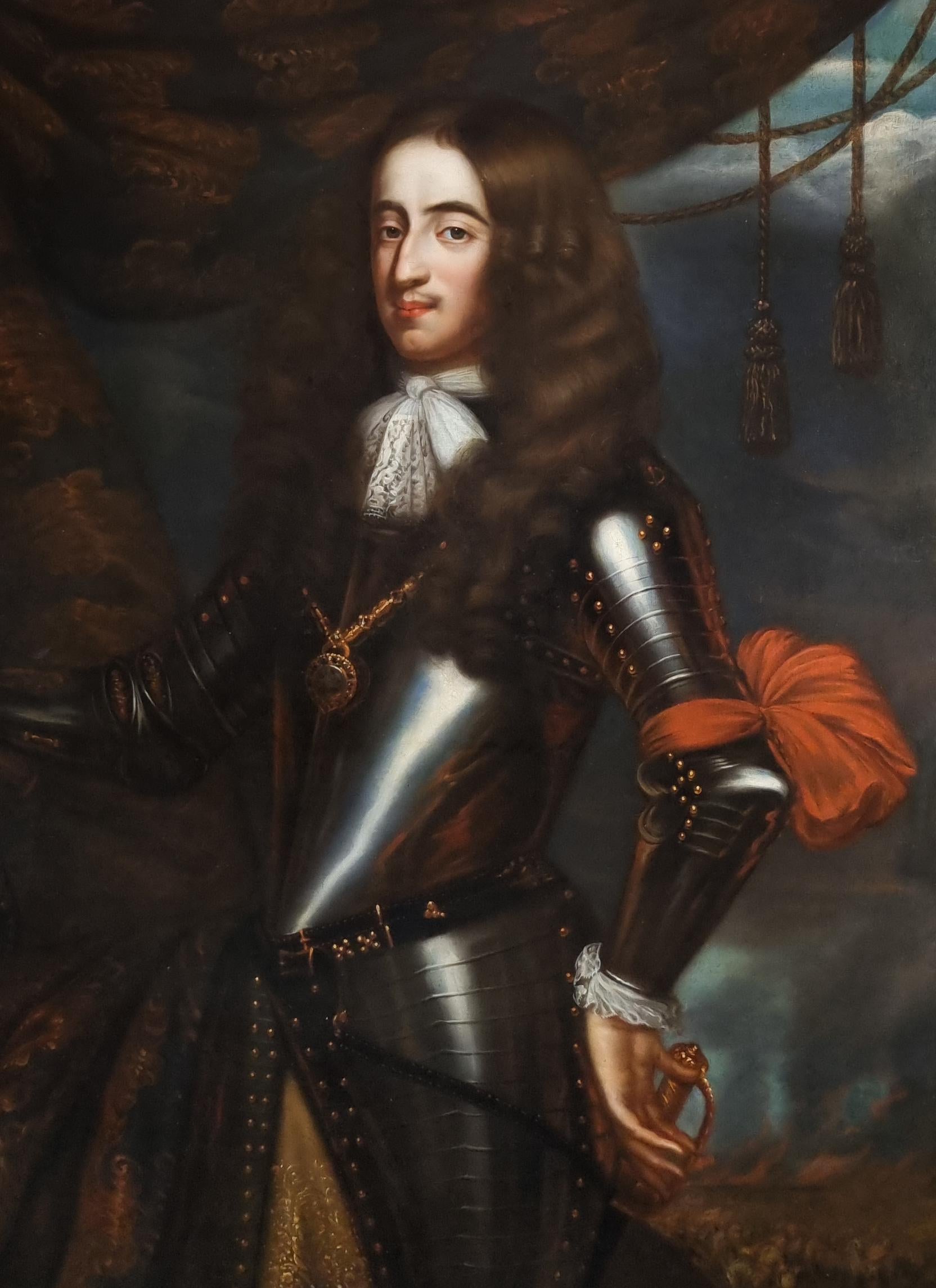The sitter in this sumptuous grand scale portrait is King William III, sovereign Prince of Orange from birth, Stadtholder of Holland, Zeeland, Utrecht, Guelders, and Overijssel in the Dutch Republic from the 1670s and King of England, Ireland, and