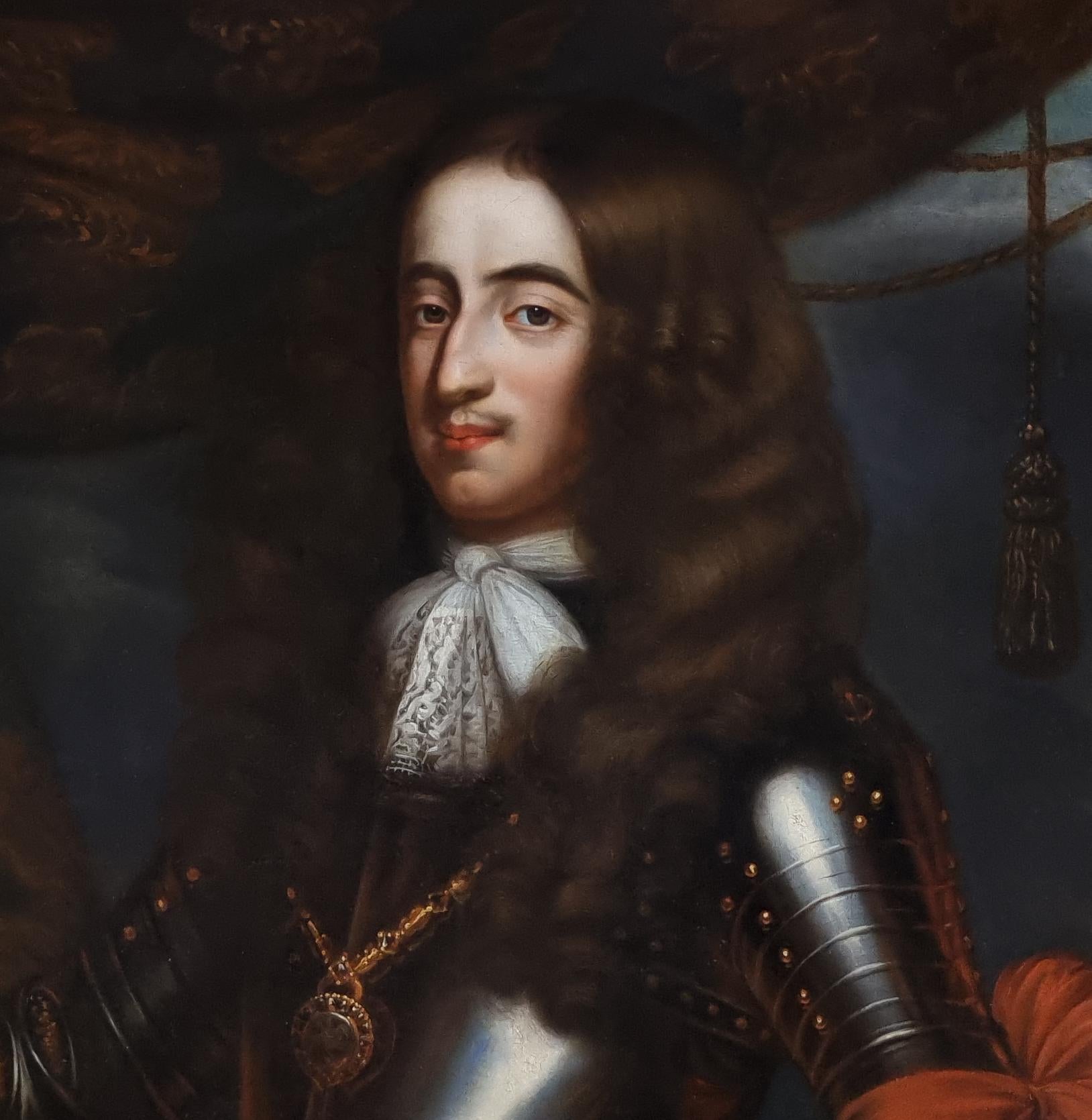 Portrait of King William III in Armour, a Battle in the Distance, oil on canvas 1