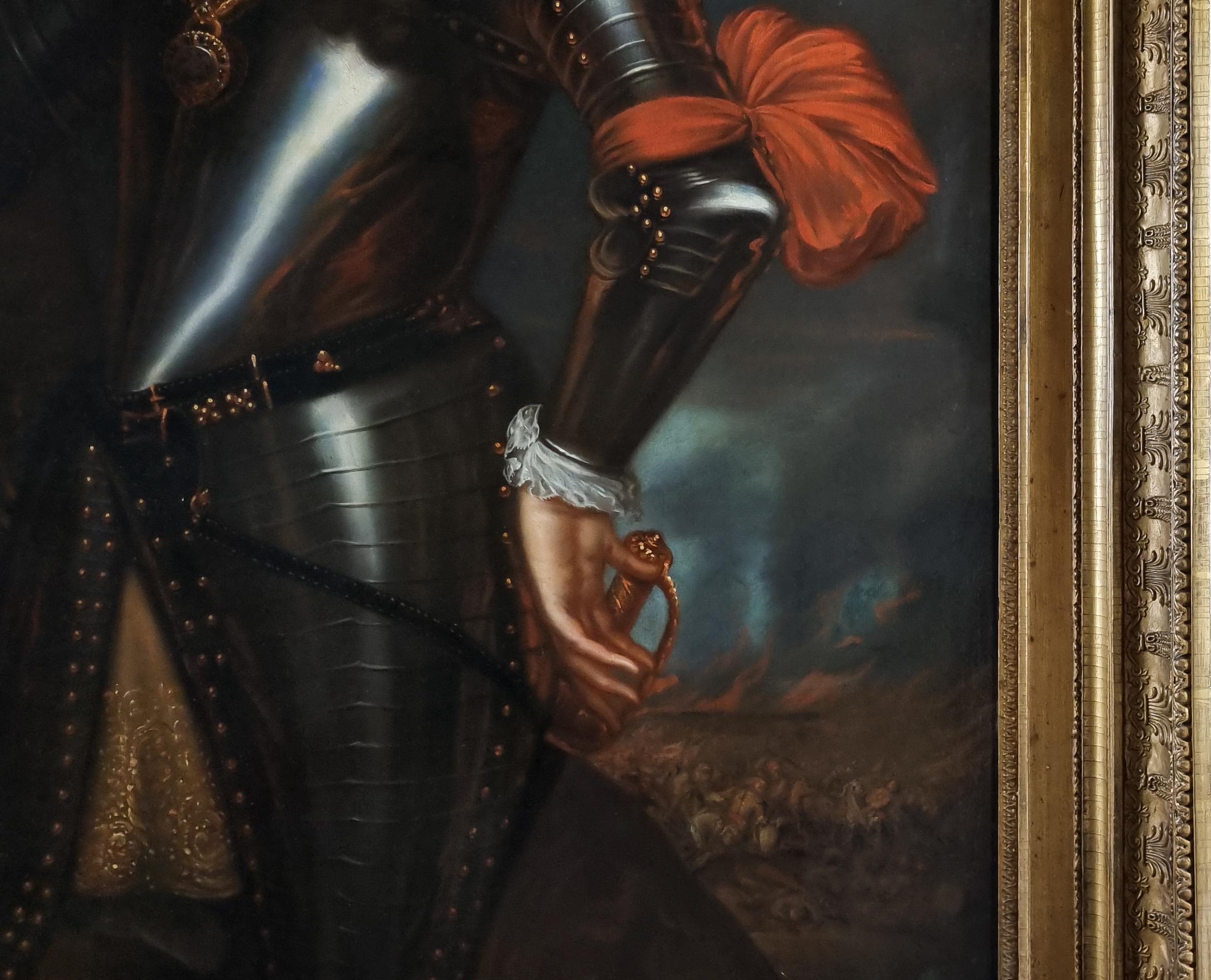 Portrait of King William III in Armour, a Battle in the Distance, oil on canvas 3