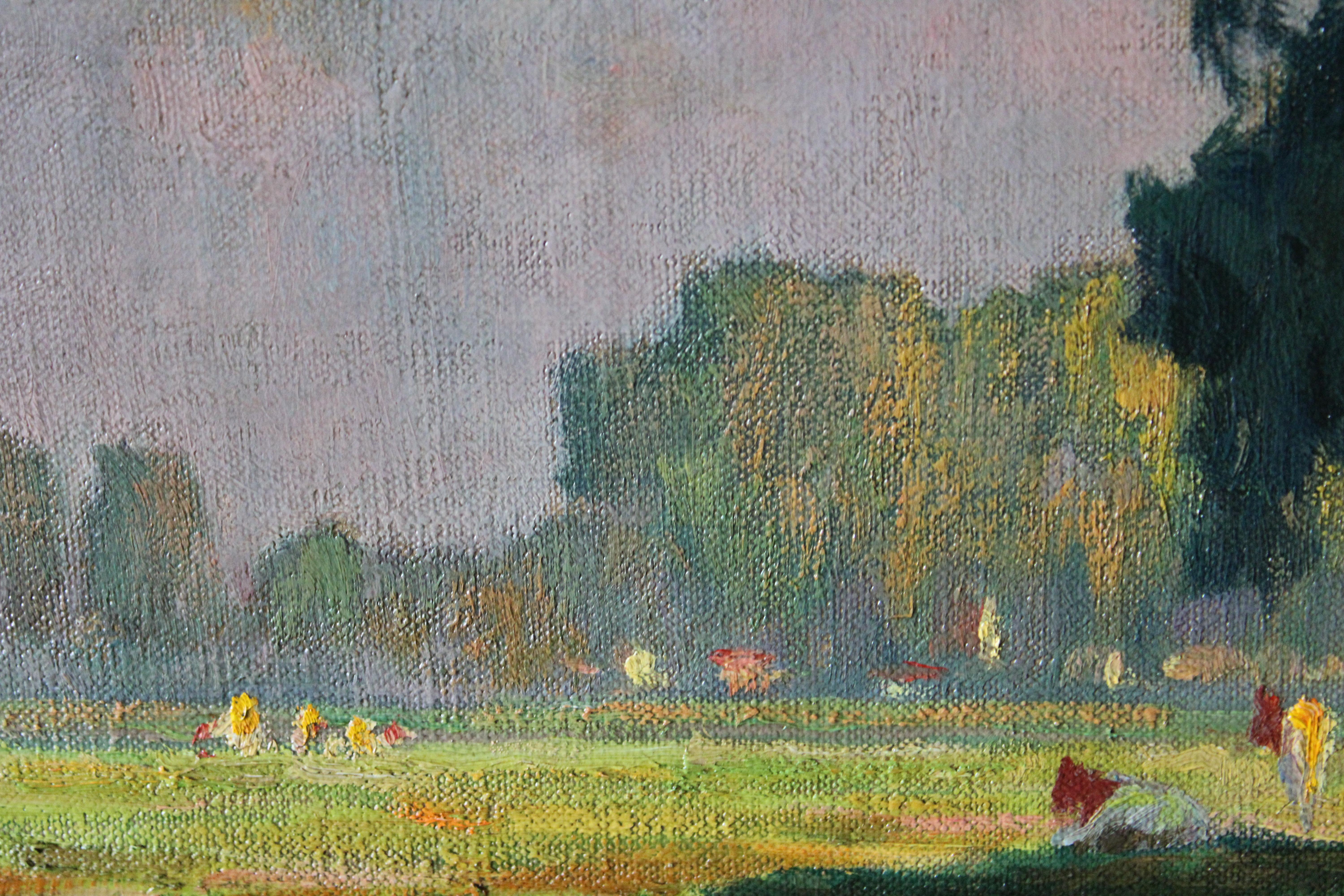 Vintage Belgien Landschaft Ölgemälde, Mitte des Jahrhunderts impressionistischen Ölgemälde (Braun), Landscape Painting, von Jan de Buck