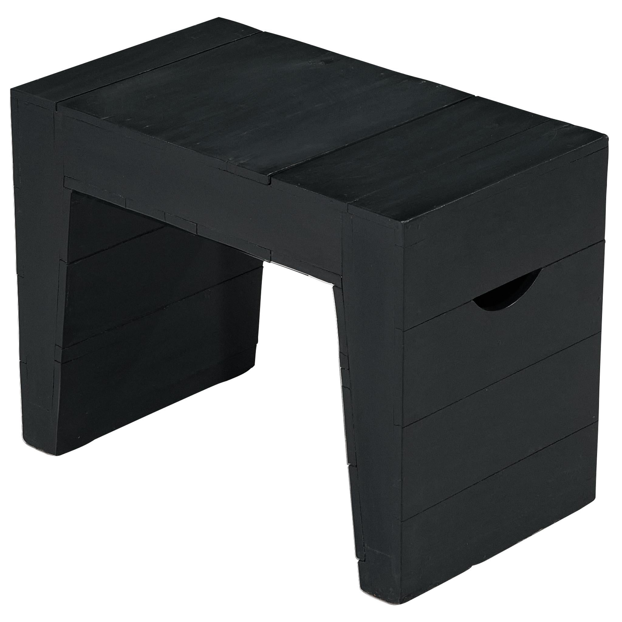 Jan de Jong Rare Custom Stool in Dark Green Lacquered Wood
