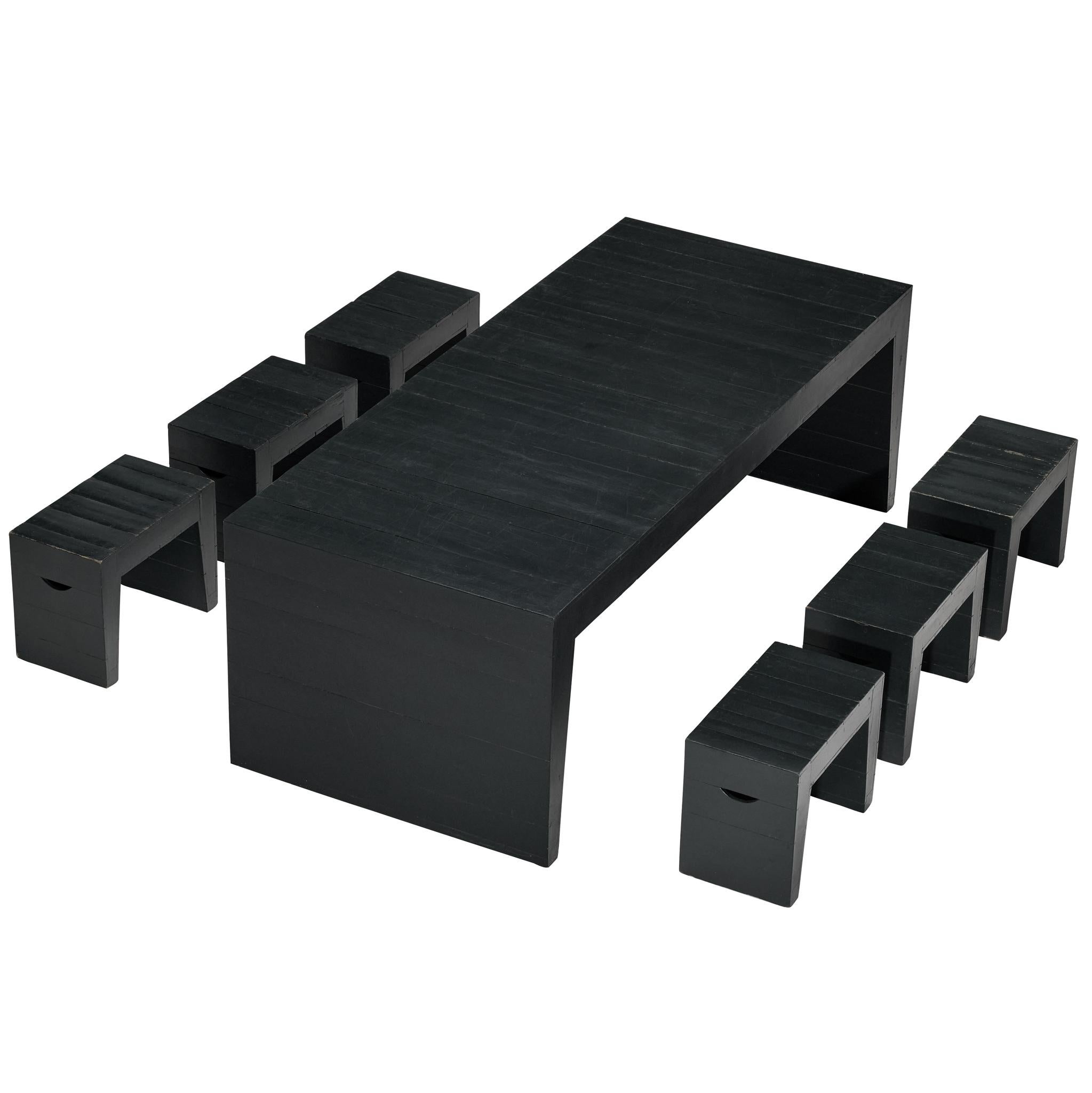 Jan de Jong Rare Custom Table in Dark Green Lacquered Wood