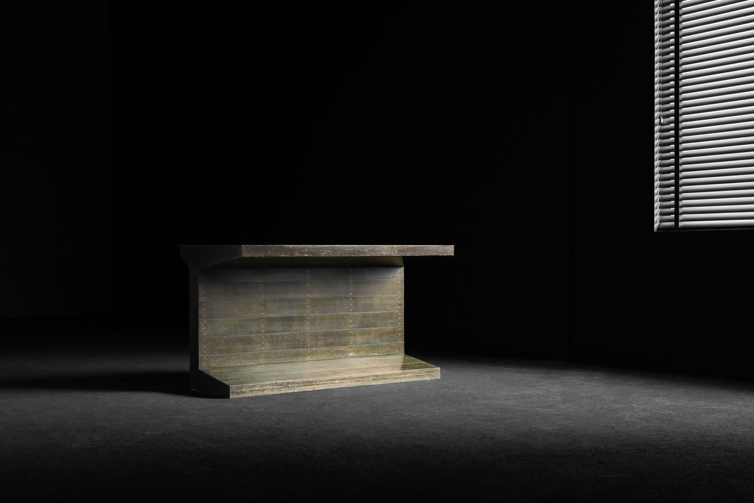 Designed and executed by Jan de Jong for the Raadhuis Budel in the Netherlands in 1967, this closed writing table is a remarkable example of the precise proportions and material clarity that define the Bossche School. The table originates from one