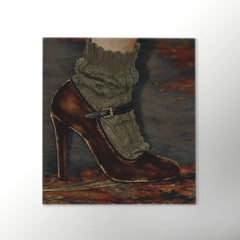 Oil painting of suede pumps, on book cover