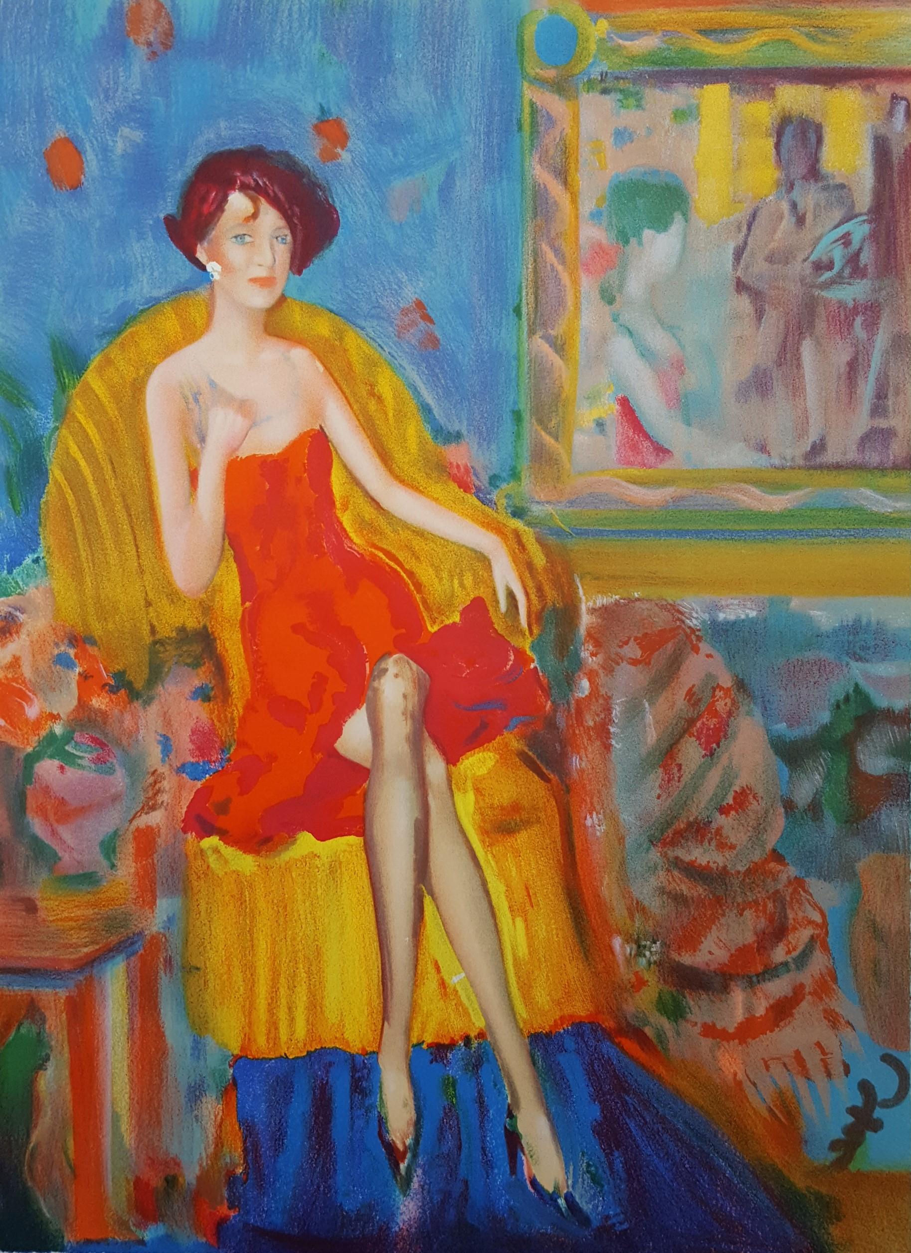 Jan DeRola Figurative Print – Un Soir a Paris /// Contemporary French Figurative Lady Woman Colorful Modern 