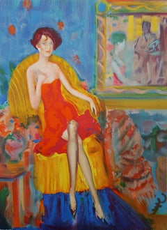 Vintage Un Soir a Paris /// Contemporary French Figurative Lady Woman Colorful Modern 