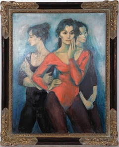 Vintage Three Dancers by Jan De Ruth, Oil on Canvas Painting by Jan de Ruth