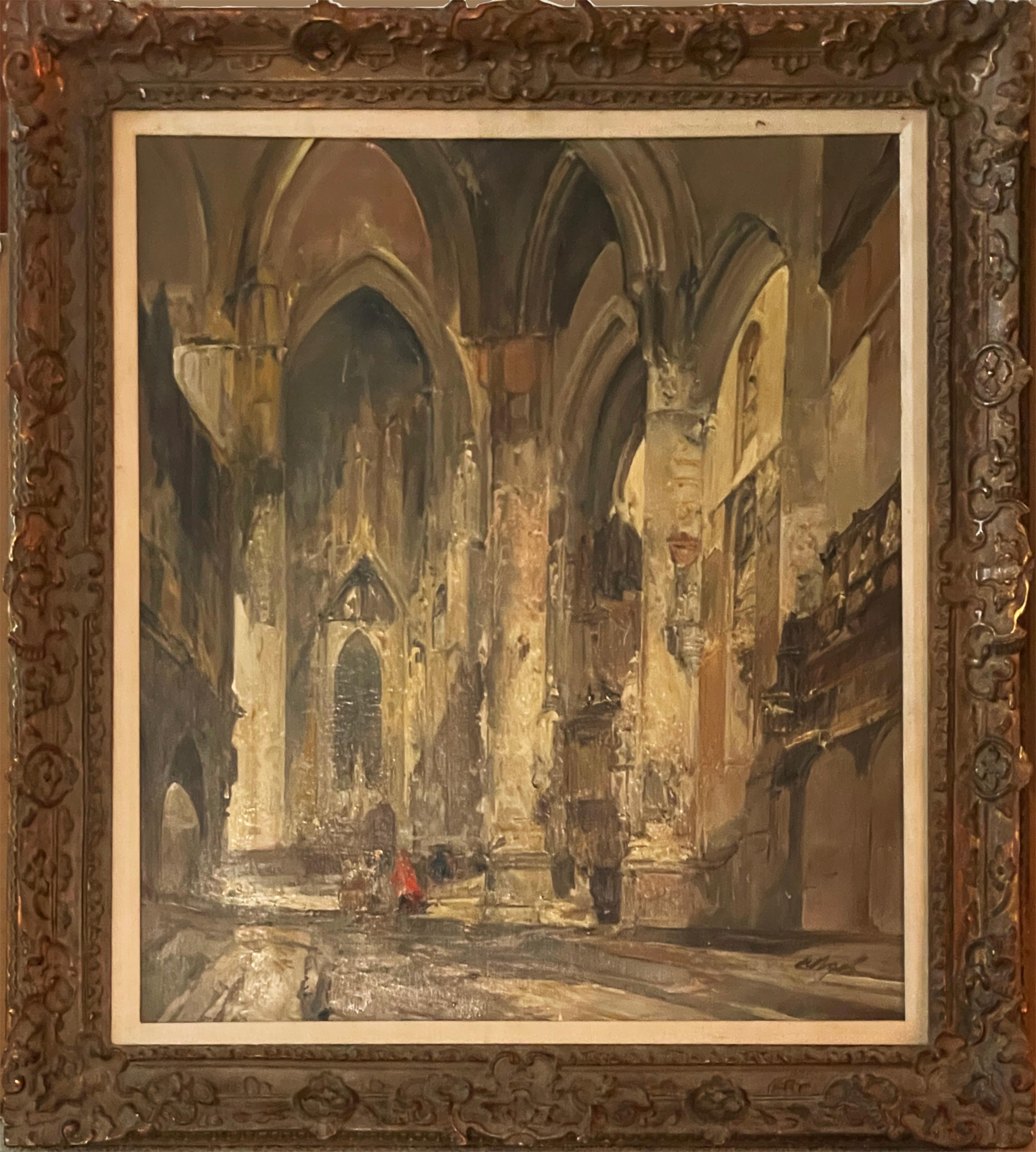 Interior Painting Jan De Vogel  - Paysage intérieur de la cathédrale Peinture à l'huile de J. De Vogel