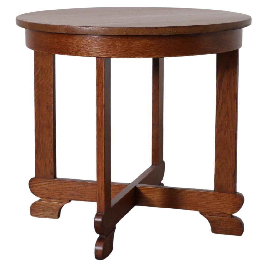 Jan den Drijver style "The Hague School" Round Oak Side Table or Plant Stand