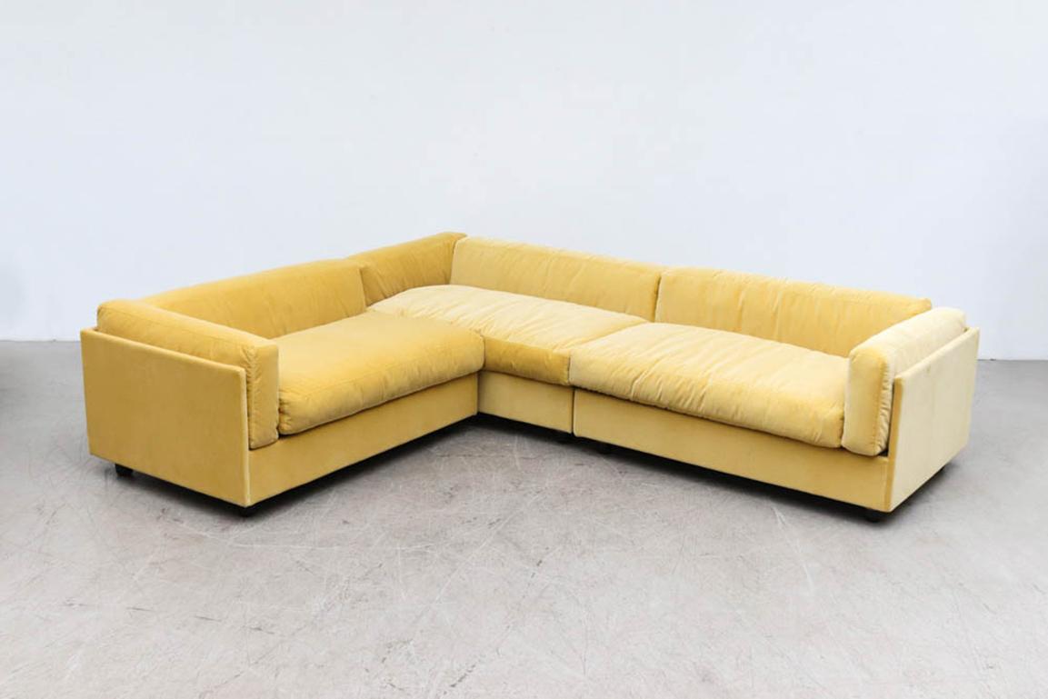 Mid-Century Modern Jan des Bouvrie Custom Yellow Velvet Sectional Sofa