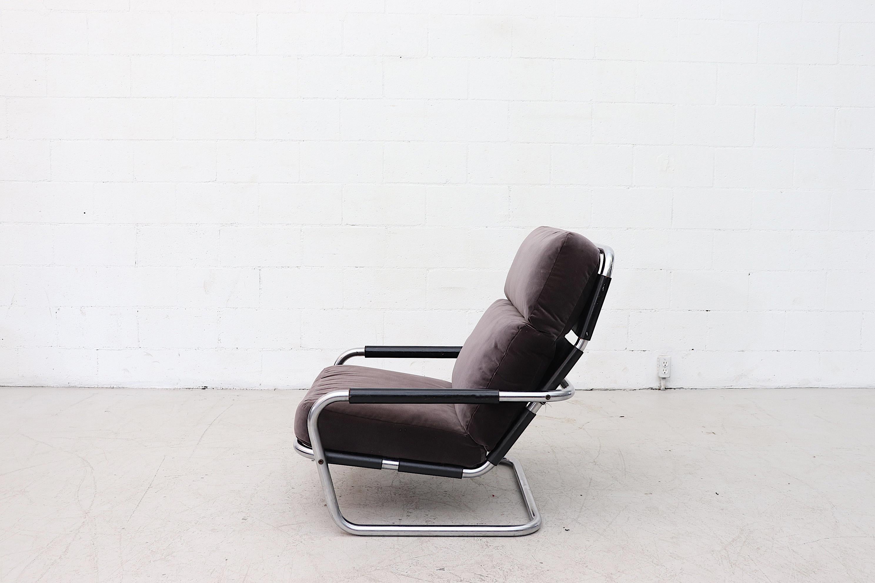 Mid-Century Modern Jan des Bouvries Velvet Lounge Chair for Gelderland