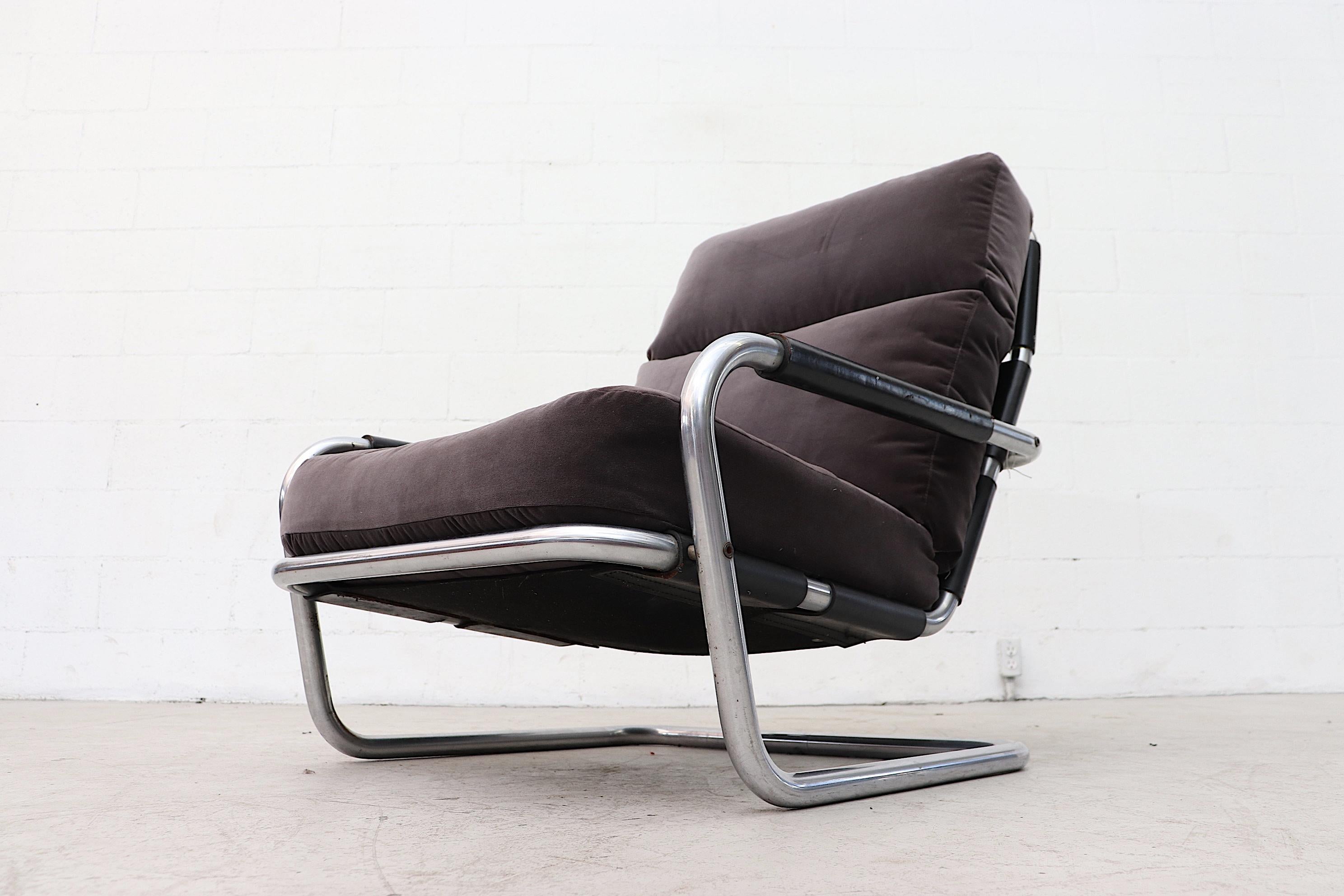 Leather Jan des Bouvries Velvet Lounge Chair for Gelderland