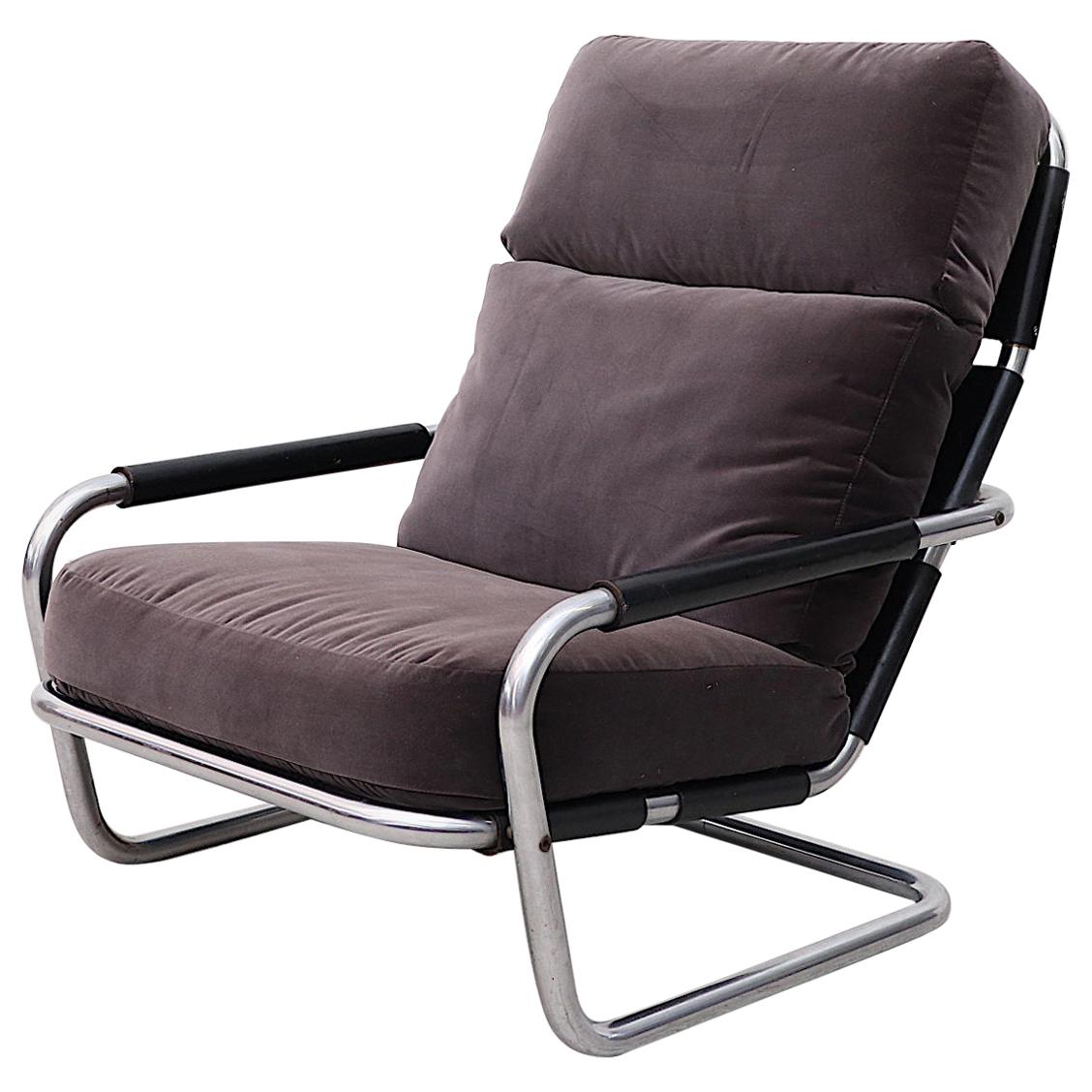 Jan des Bouvries Velvet Lounge Chair for Gelderland