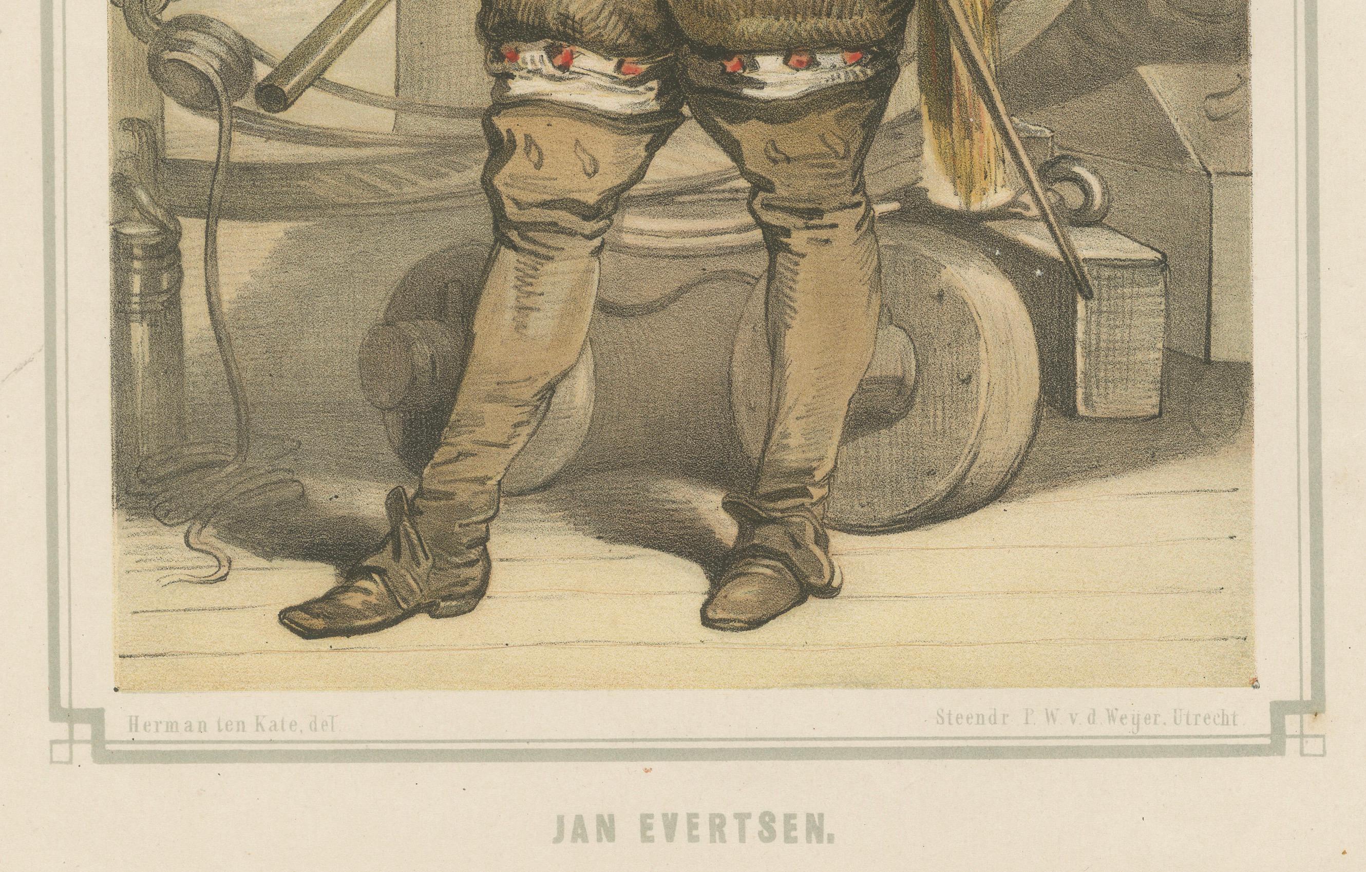 Jan Evertsen – Dutch Admiral in Battle Dress, Hand-Colored Lithograph, ca.1850 In Good Condition For Sale In Langweer, NL