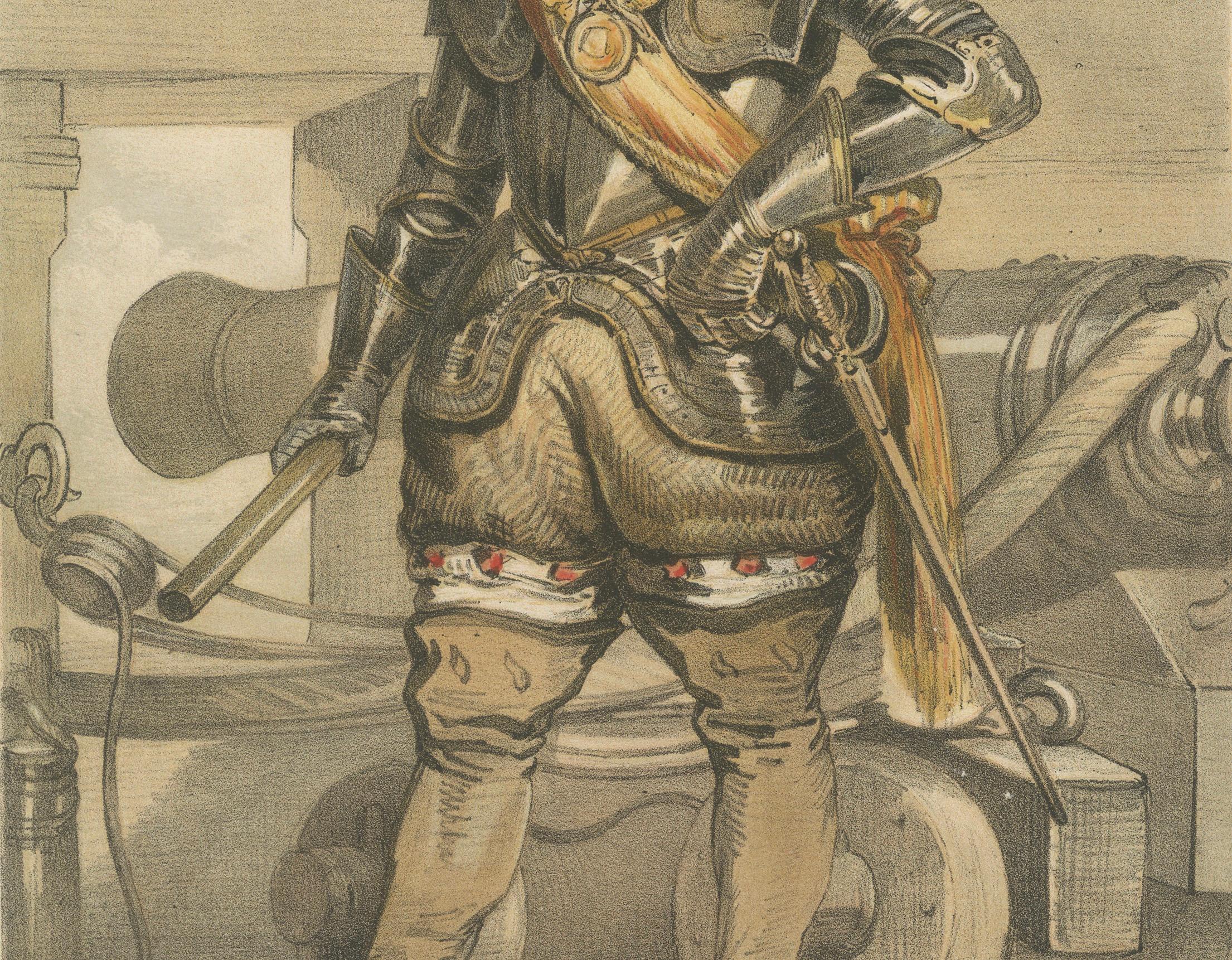Mid-19th Century Jan Evertsen – Dutch Admiral in Battle Dress, Hand-Colored Lithograph, ca.1850 For Sale