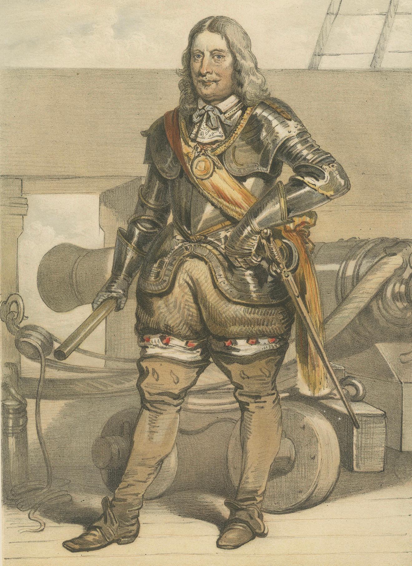 Jan Evertsen – Dutch Admiral in Battle Dress, Hand-Colored Lithograph, ca.1850 For Sale 1