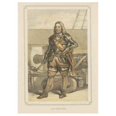 Jan Evertsen – Dutch Admiral in Battle Dress, Hand-Colored Lithograph, ca.1850