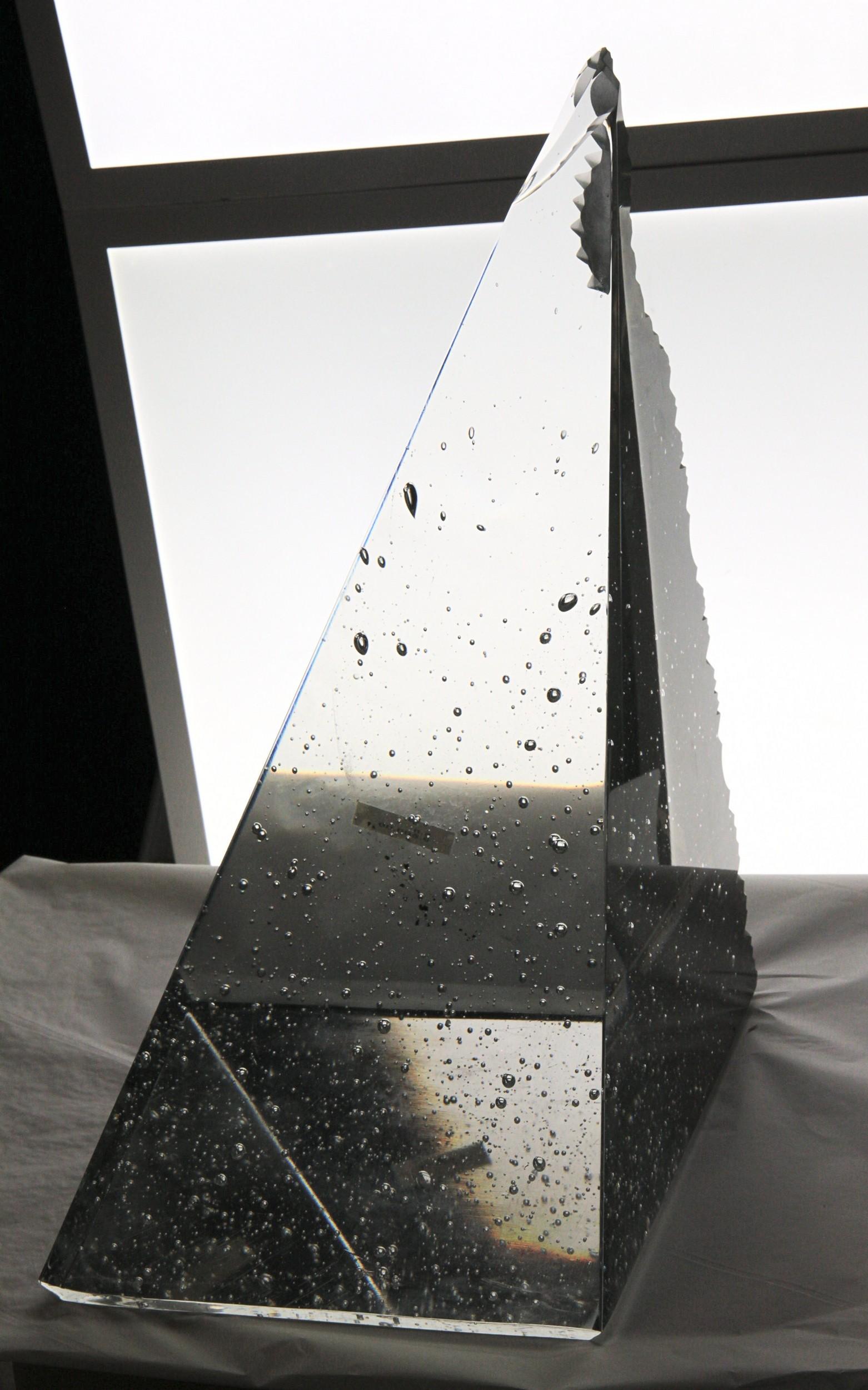 Modern Jan Exnar, Czech Crystal Pyramid Monolith with Corner Engraving, 1998