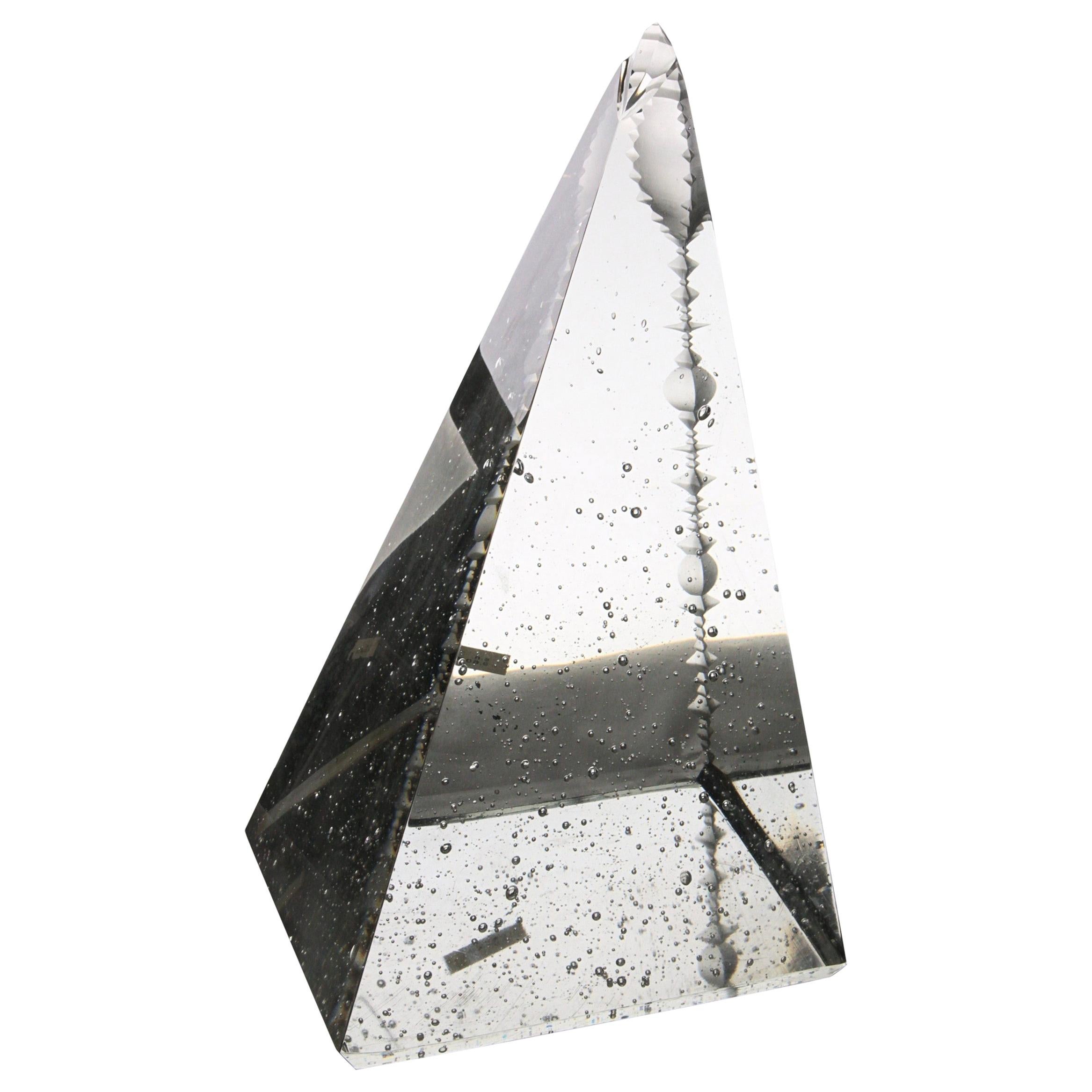 Jan Exnar, Czech Crystal Pyramid Monolith with Corner Engraving, 1998