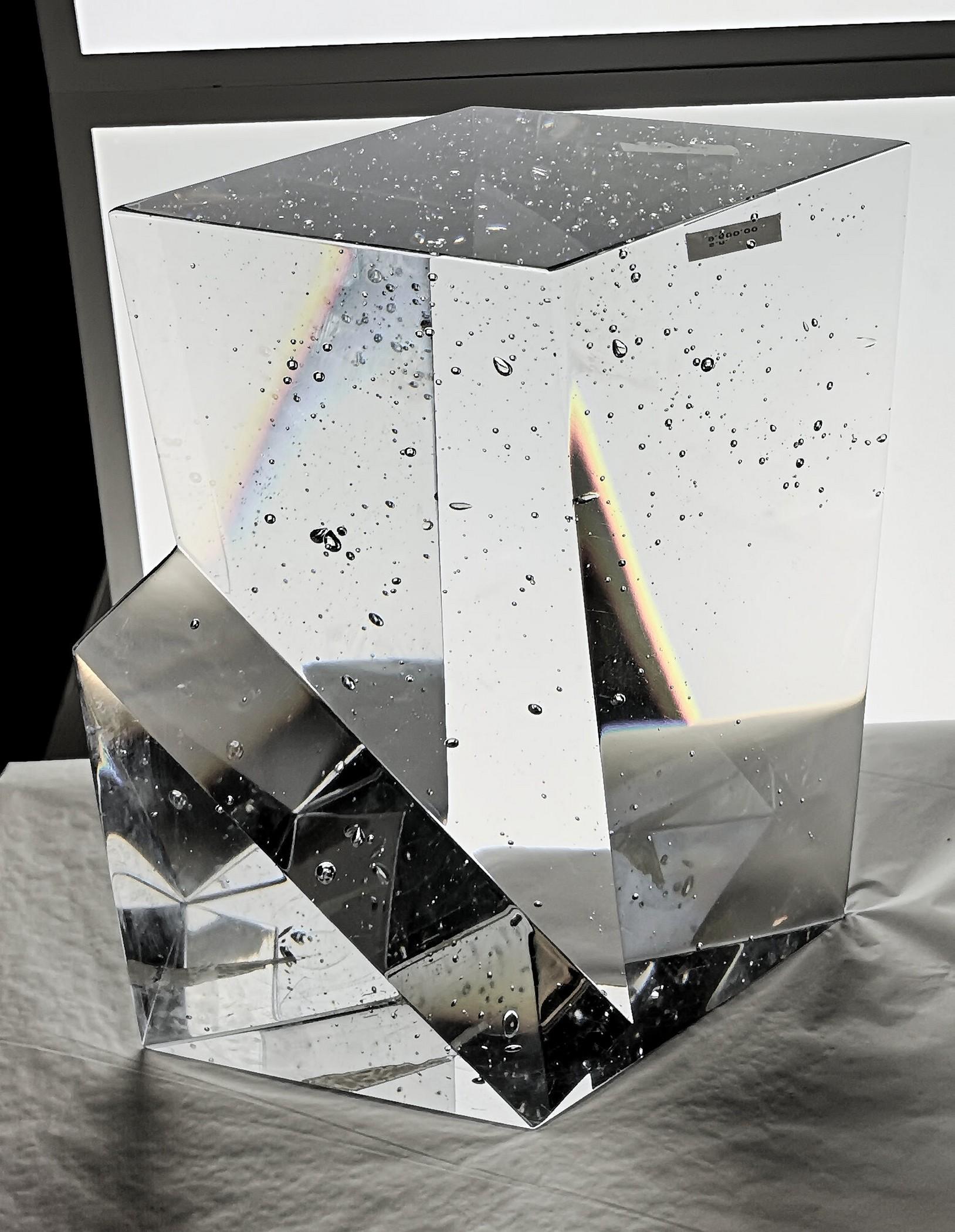 Art Glass Jan Exnar, Czech Crystal Monolith with Undercut Step, 1998