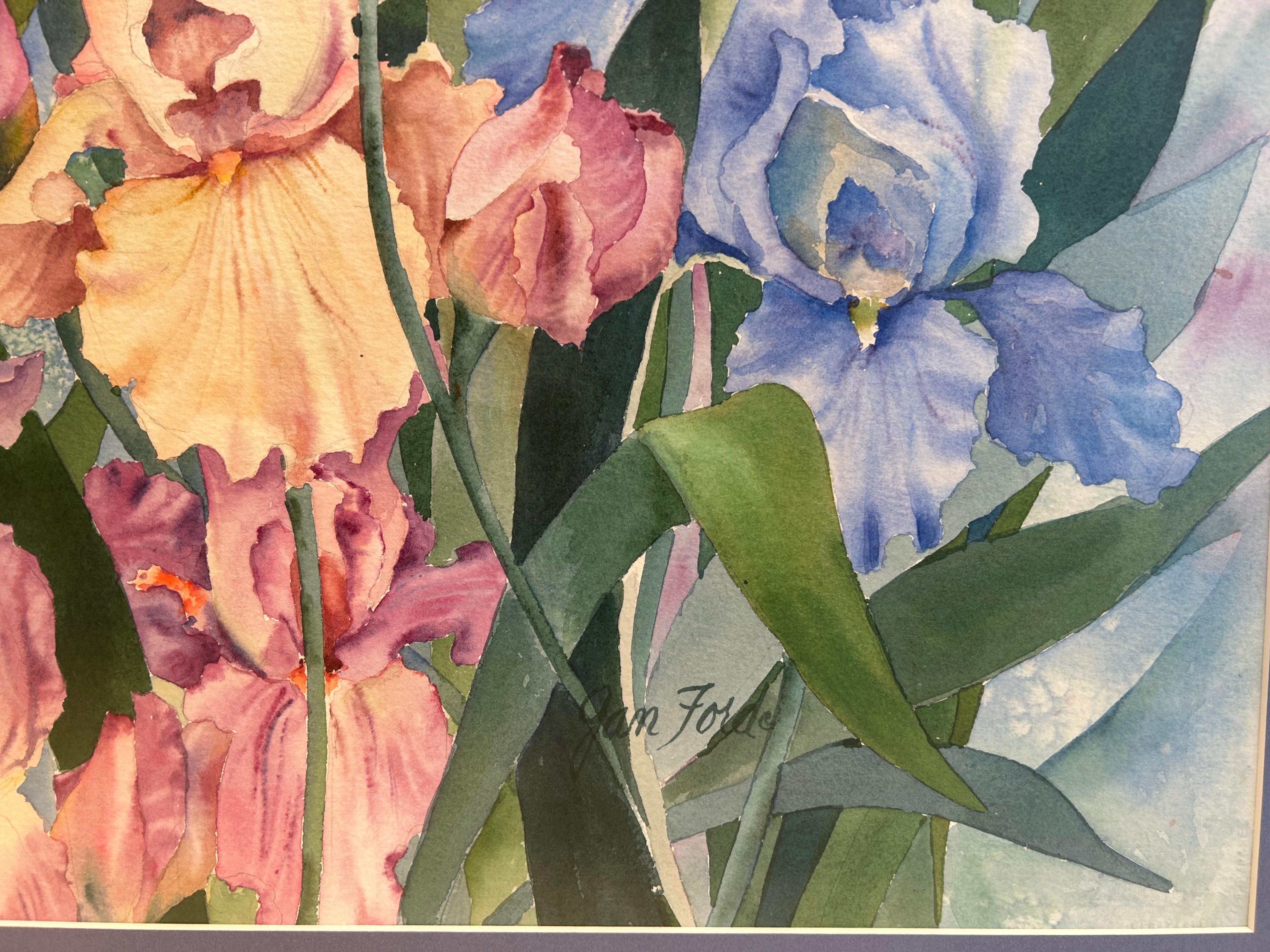 Acquerello floreale Iris - Painting di Jan Ford
