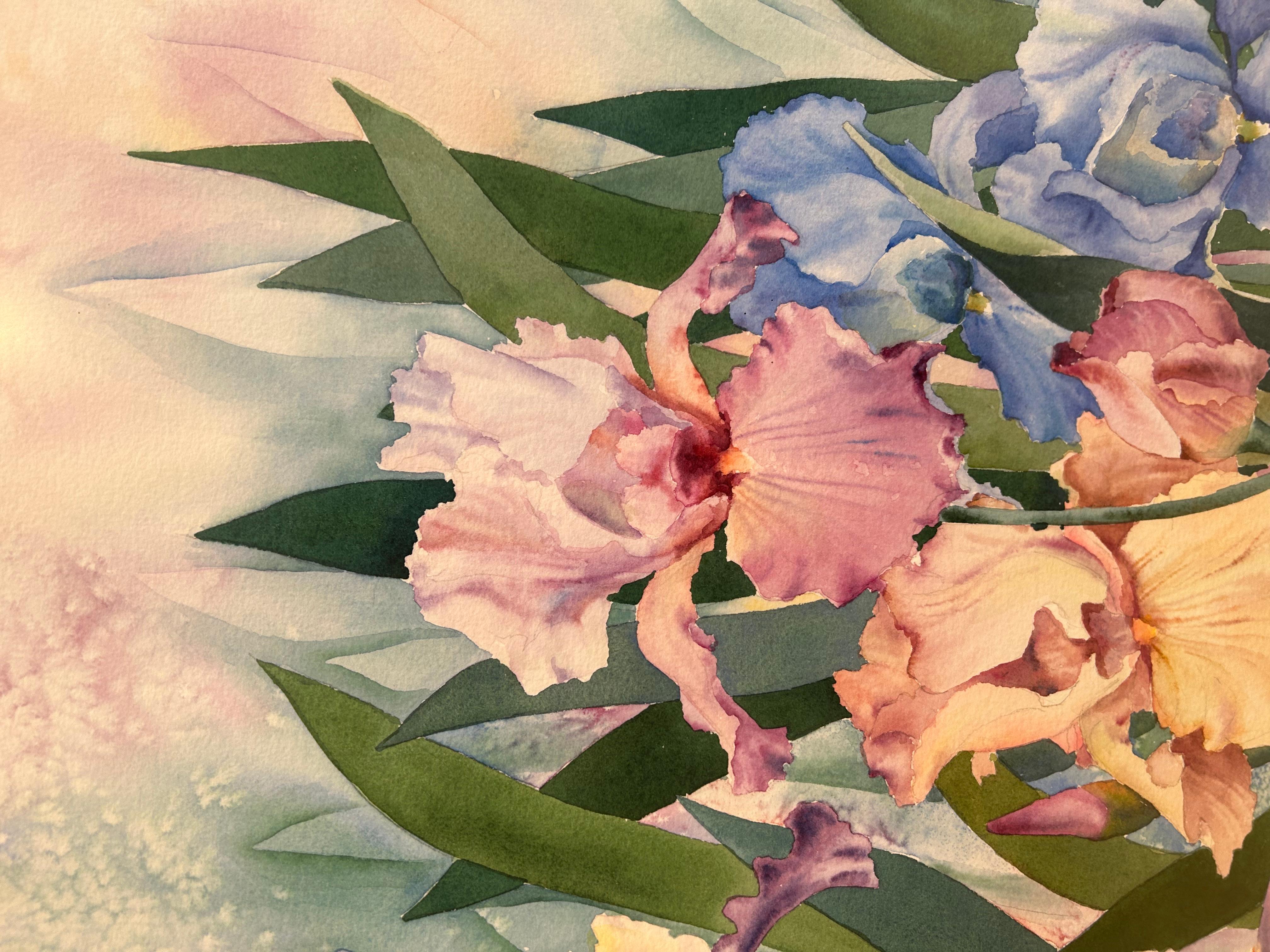 Acquerello floreale Iris - Painting Contemporaneo di Jan Ford