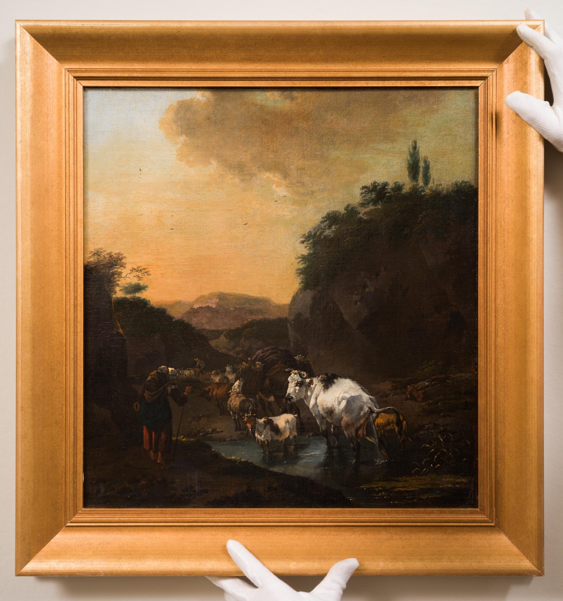 Shepherd with Sheep, Cows and a Goat in a Landscape by Jan Frans Soolmaker For Sale 2