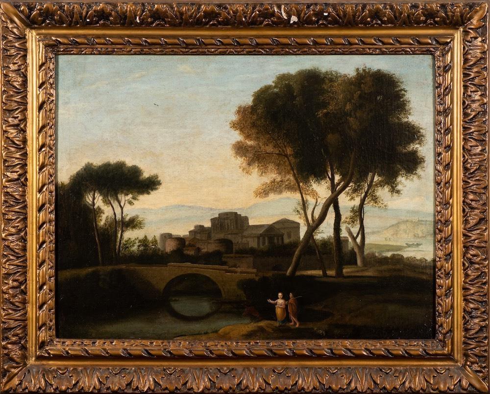 FINE 1700'S ITALIAN OLD MASTER GRAND TOUR CLASSICAL OIL PAINTING - FIGURES TOWN