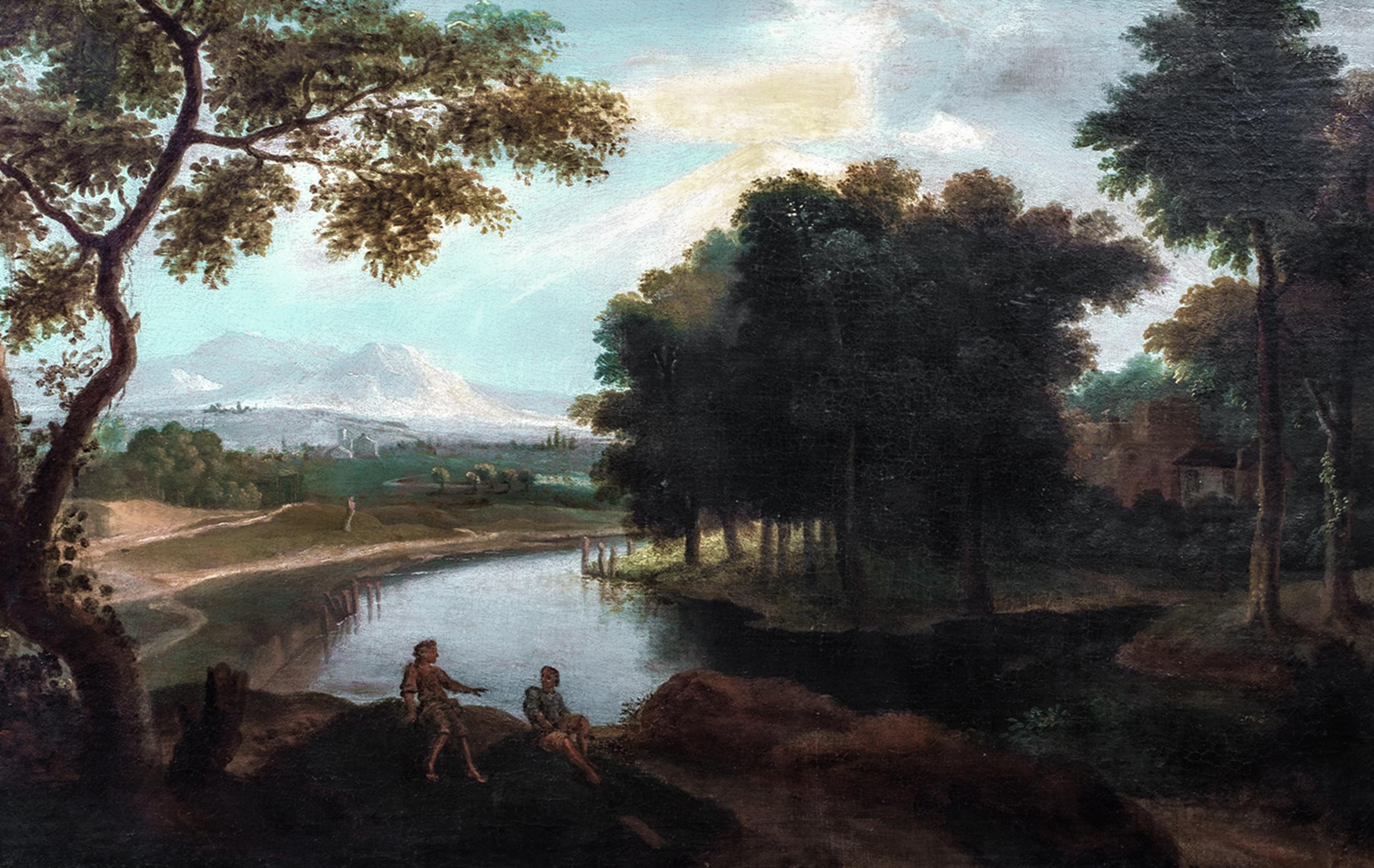 Jan Frans van Bloemen (Orizzonte) Portrait Painting - Figures In A Landscape, 17th Century