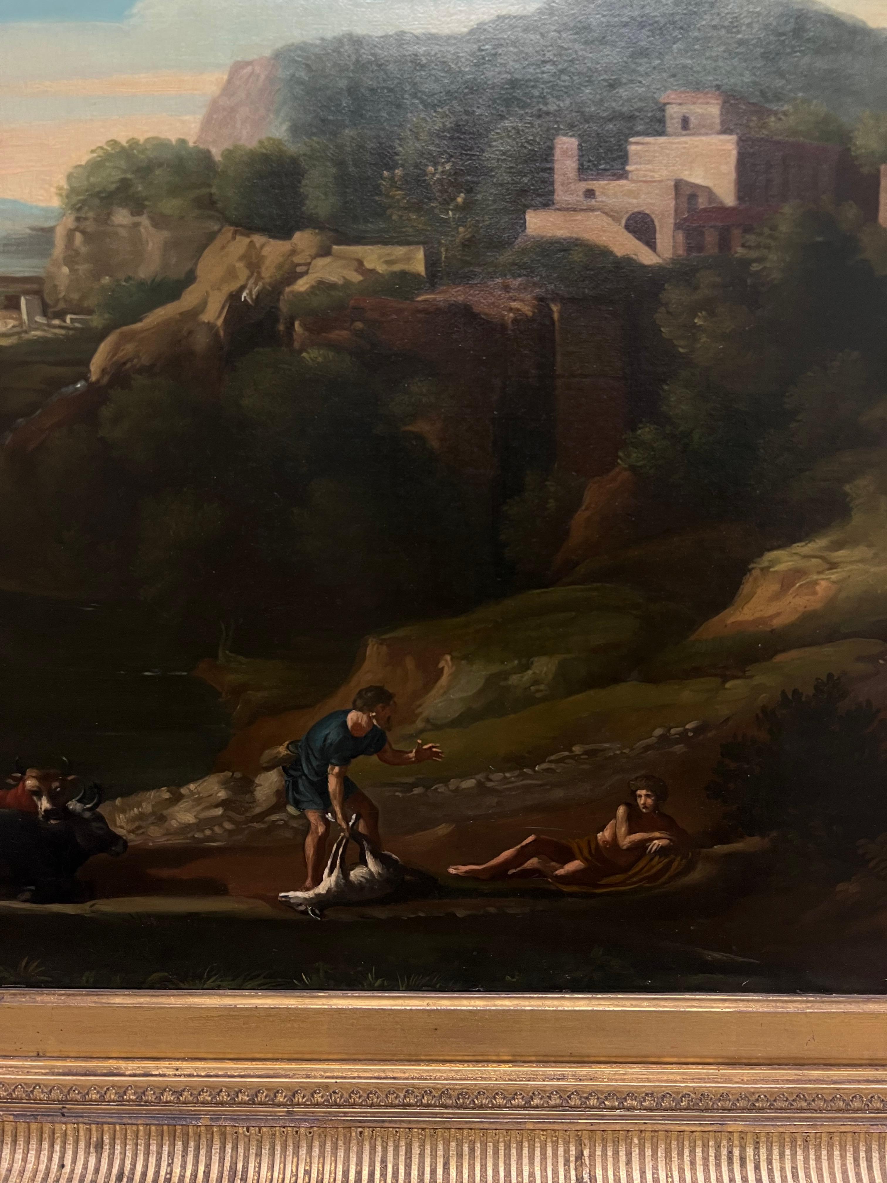 Feine 18. Jahrhundert Italienisch Klassisch Riesige Ölgemälde Figuren Tiere Landschaft im Angebot 5