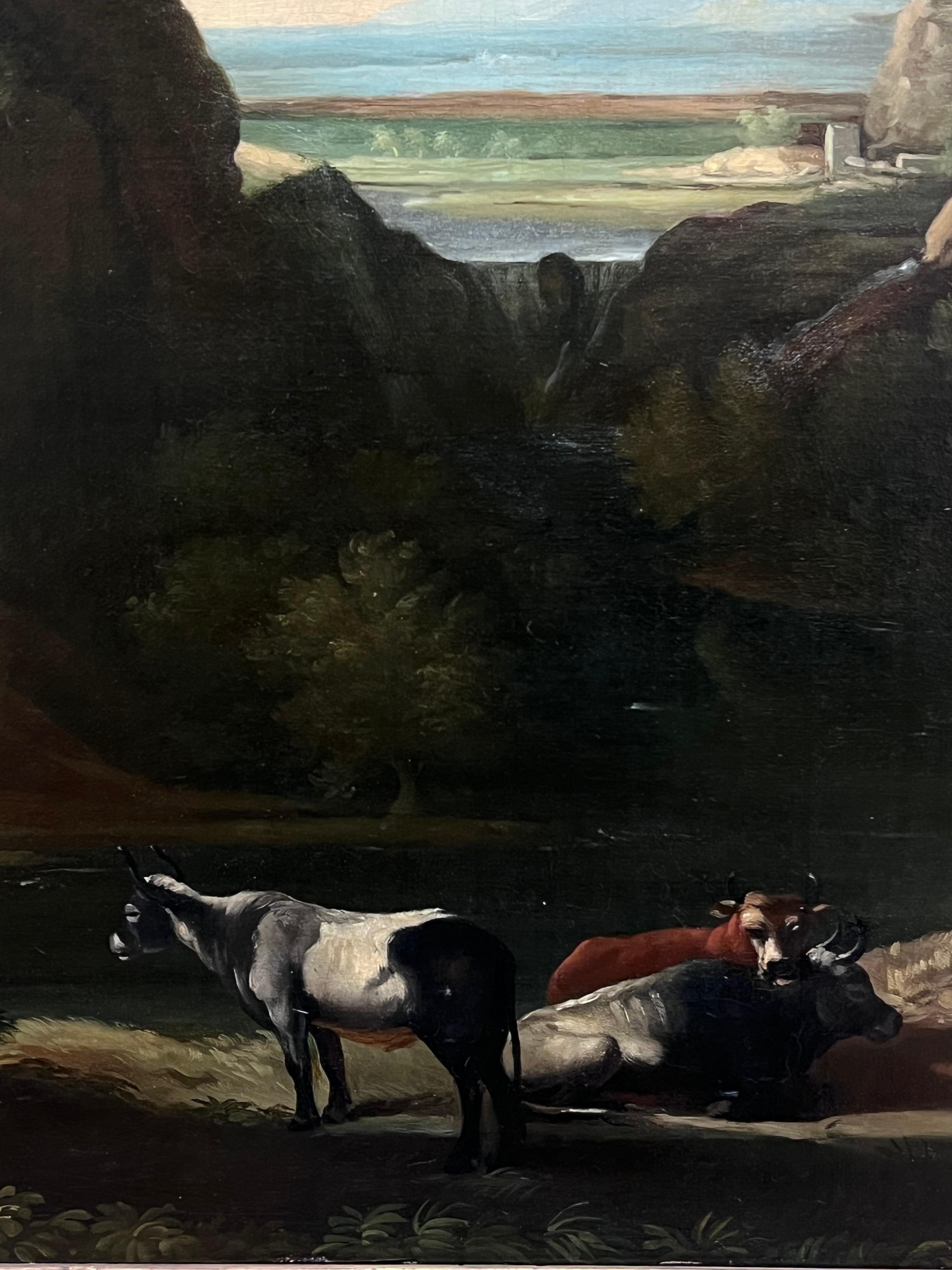Feine 18. Jahrhundert Italienisch Klassisch Riesige Ölgemälde Figuren Tiere Landschaft im Angebot 7