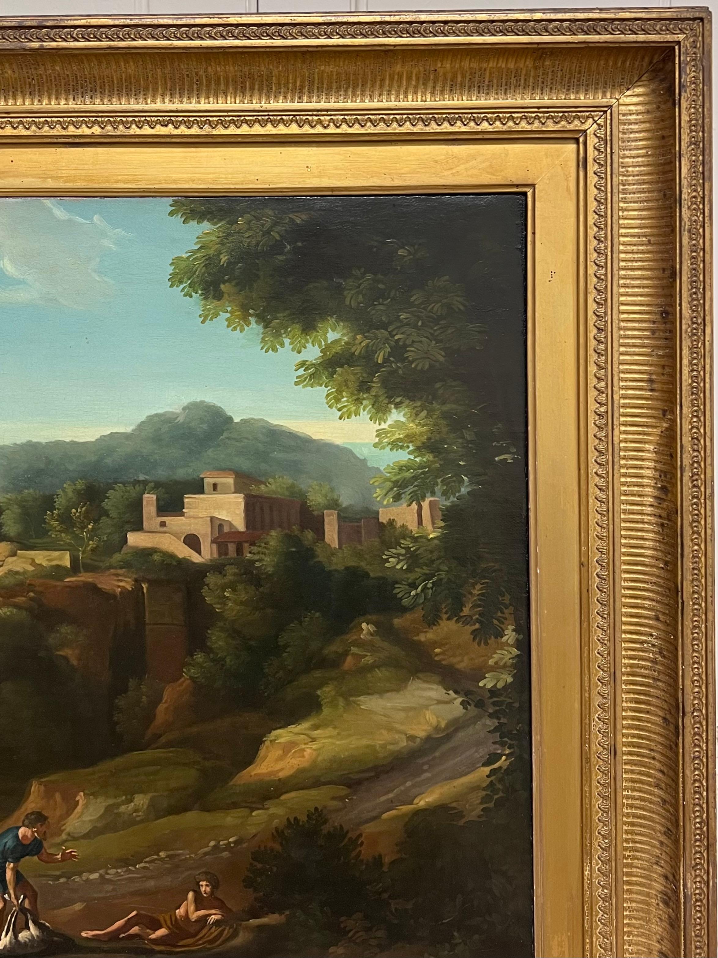Feine 18. Jahrhundert Italienisch Klassisch Riesige Ölgemälde Figuren Tiere Landschaft (Alte Meister), Painting, von Jan Frans van Bloemen (Orizzonte)