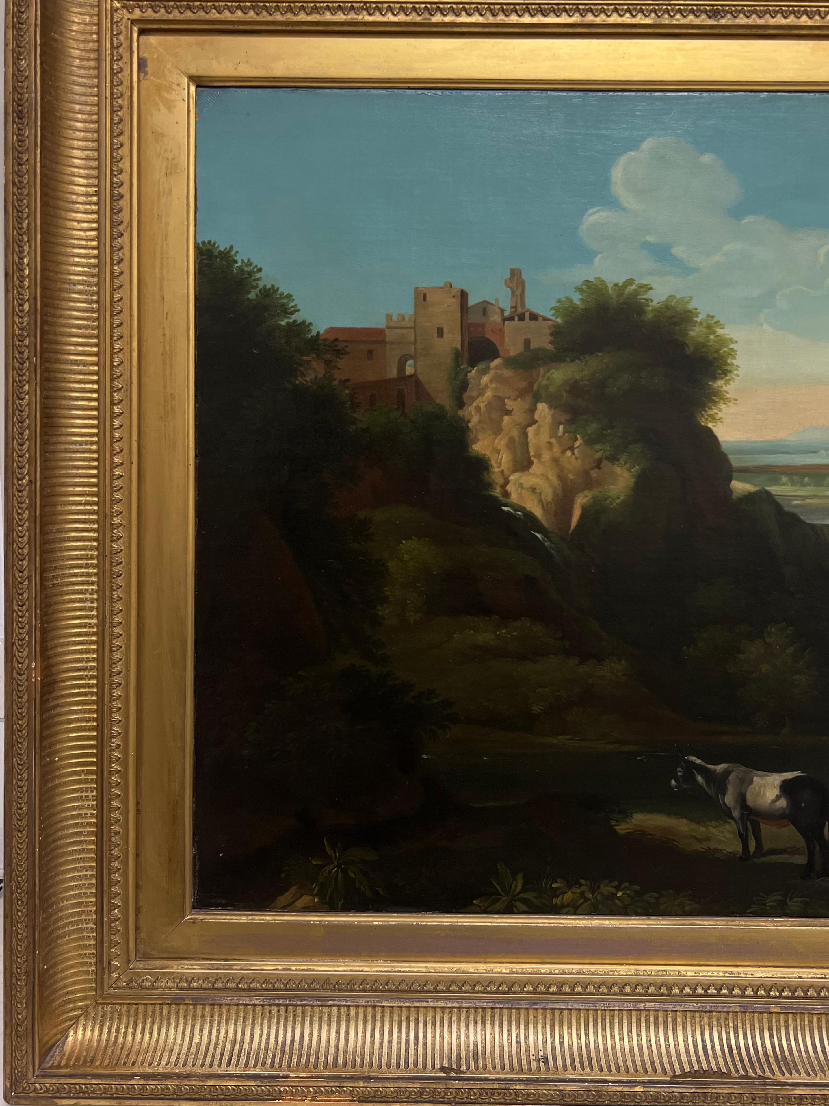 Feine 18. Jahrhundert Italienisch Klassisch Riesige Ölgemälde Figuren Tiere Landschaft im Angebot 2