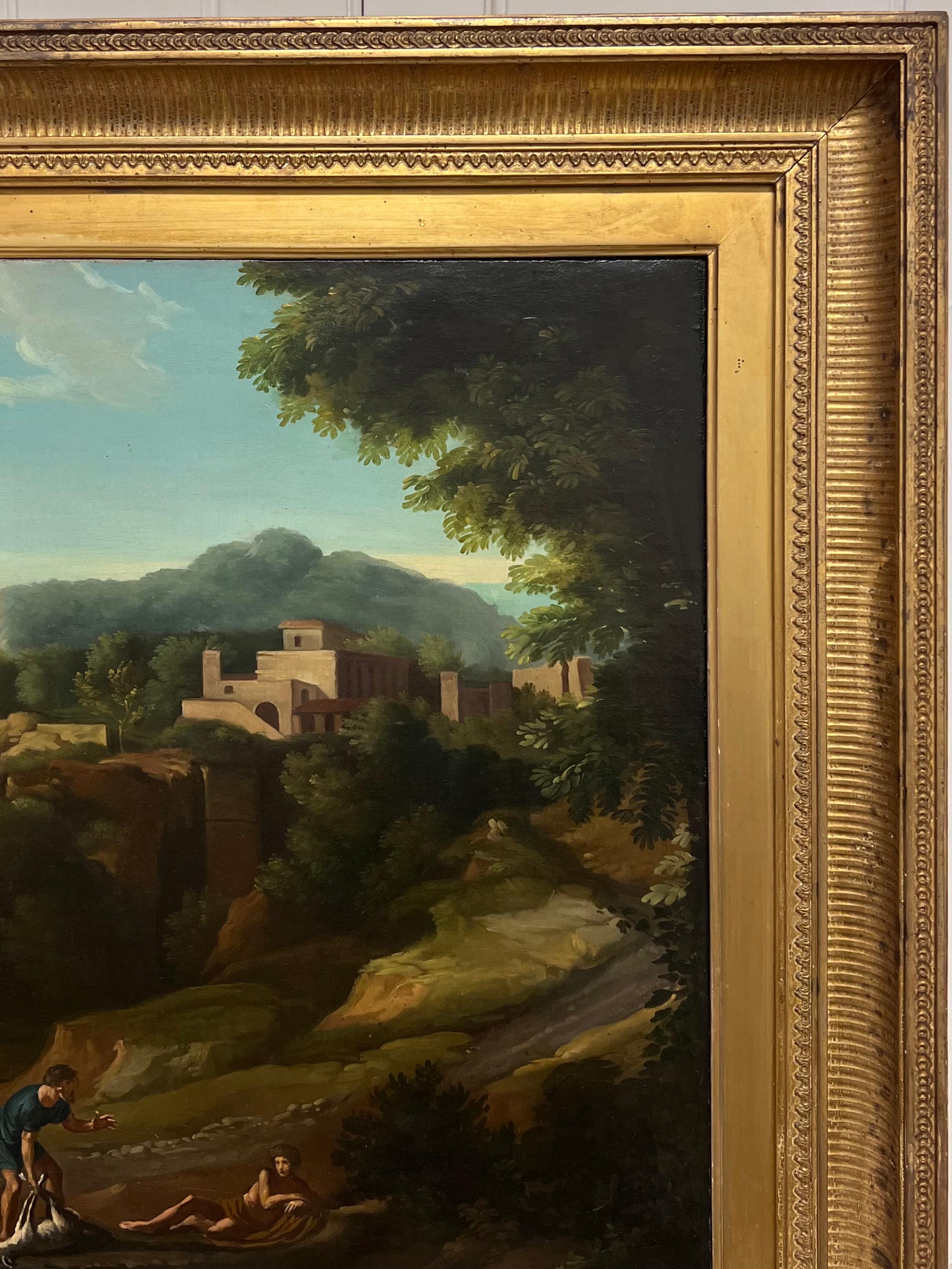 Feine 18. Jahrhundert Italienisch Klassisch Riesige Ölgemälde Figuren Tiere Landschaft im Angebot 4