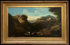 Fine 18th Century Italian Classical Huge Oil Painting Figures Animals Landscape