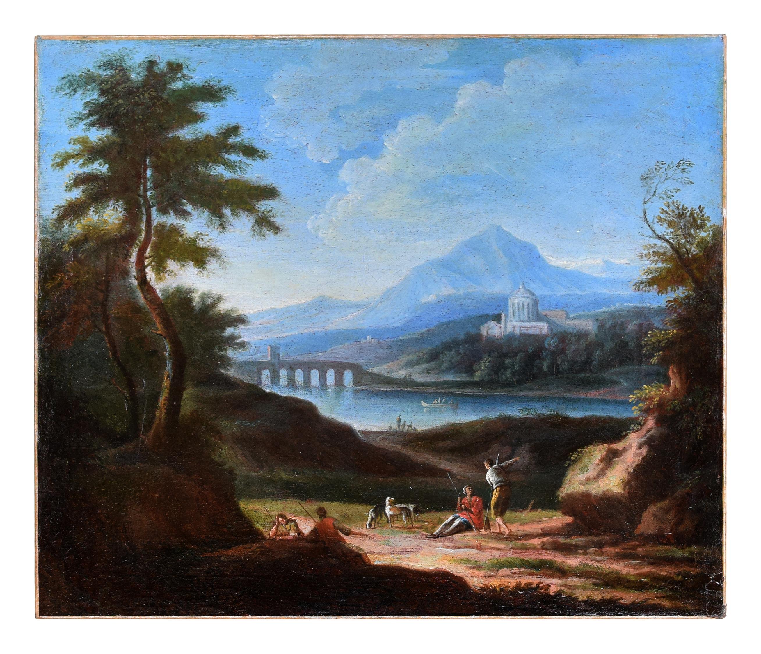 Deux paysages arcadiques - J.F. Van Bloemen (admiré de) - Huile sur toile  - Maîtres anciens Painting par Jan Frans van Bloemen (Orizzonte)