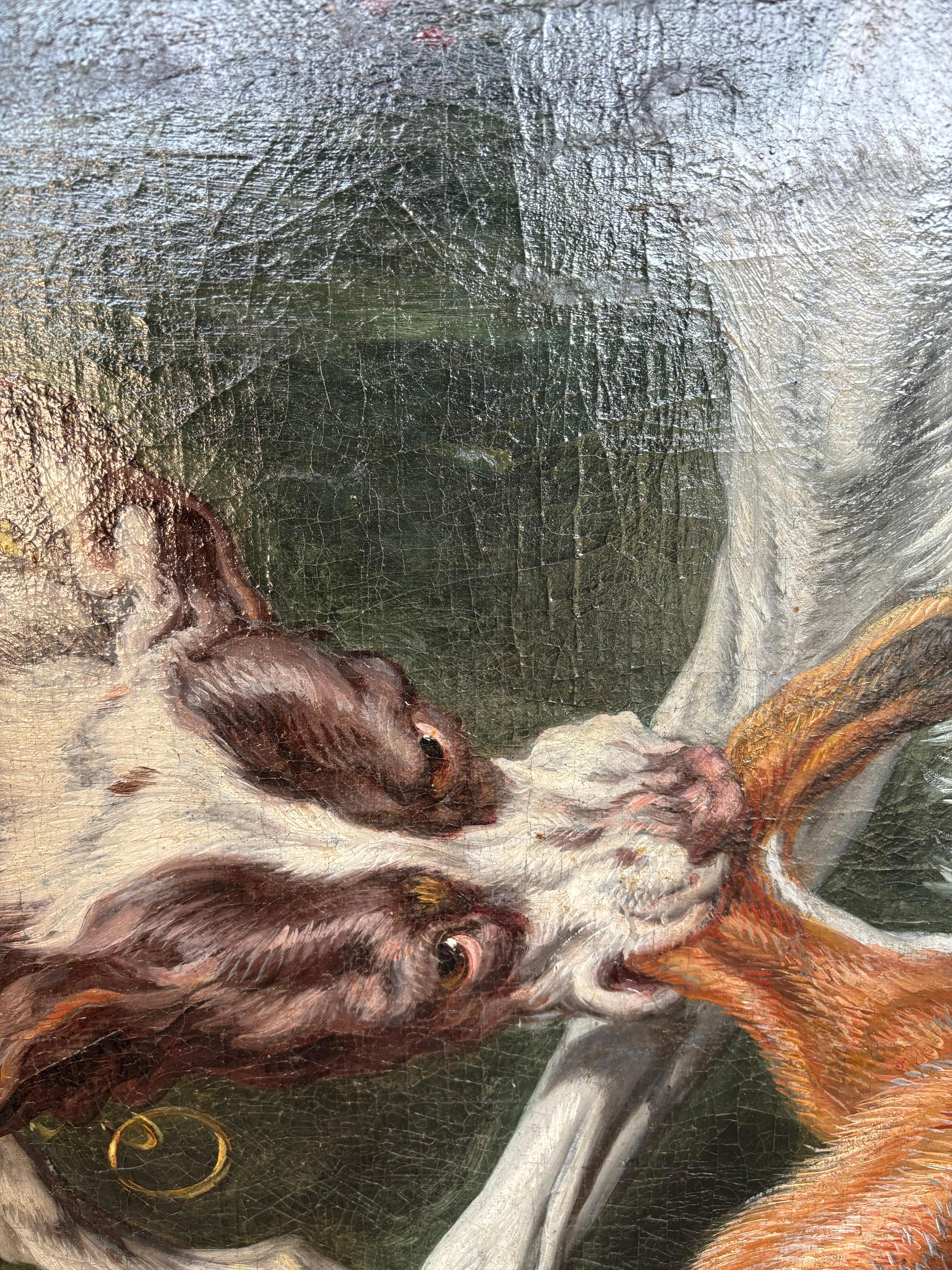 Perros atacando zorros; Caza del zorro; Escena de caza, Gran maestro barroco antiguo, Jan Fyt en venta 7