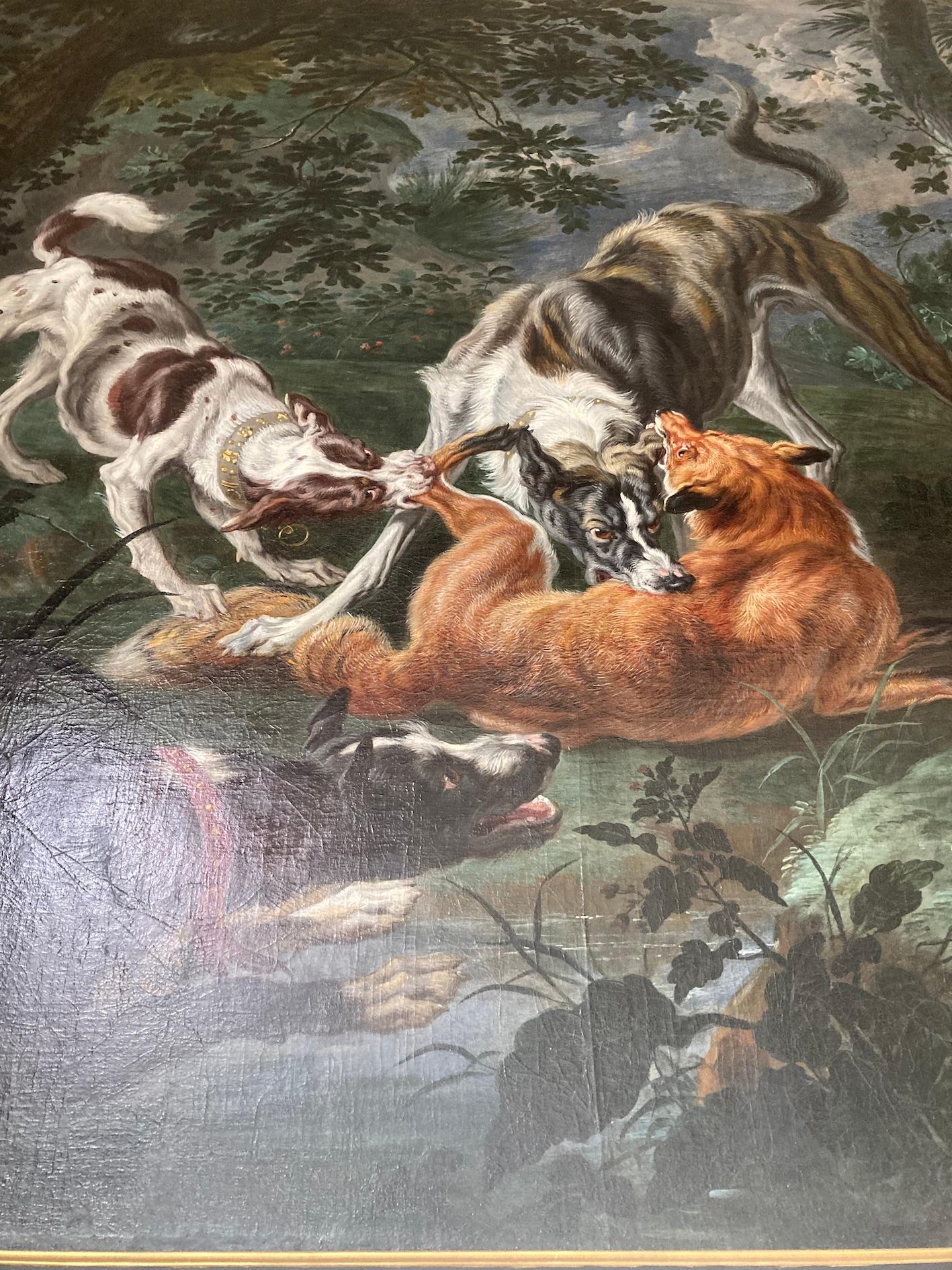 Perros atacando zorros; Caza del zorro; Escena de caza, Gran maestro barroco antiguo, Jan Fyt - Painting de Jan FYT