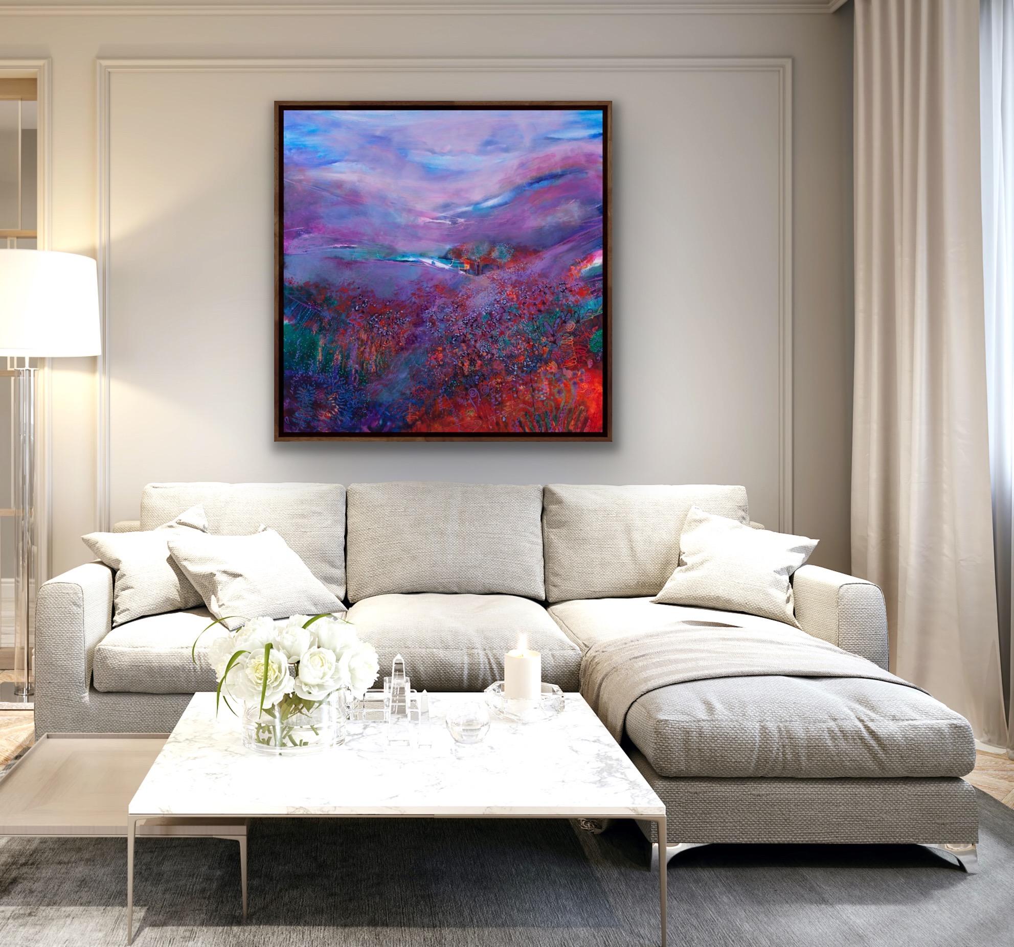 Contemplation, Earth to Heaven, Contemporary Art, Bright Landscape Painting Red - Purple Abstract Painting by Jan Gardner