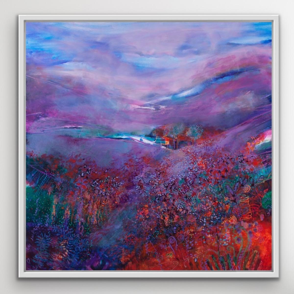 Zeitgenössische Kunst,templation, Erde für den Himmel, helles Landschaftsgemälde in Rot (Violett), Abstract Painting, von Jan Gardner