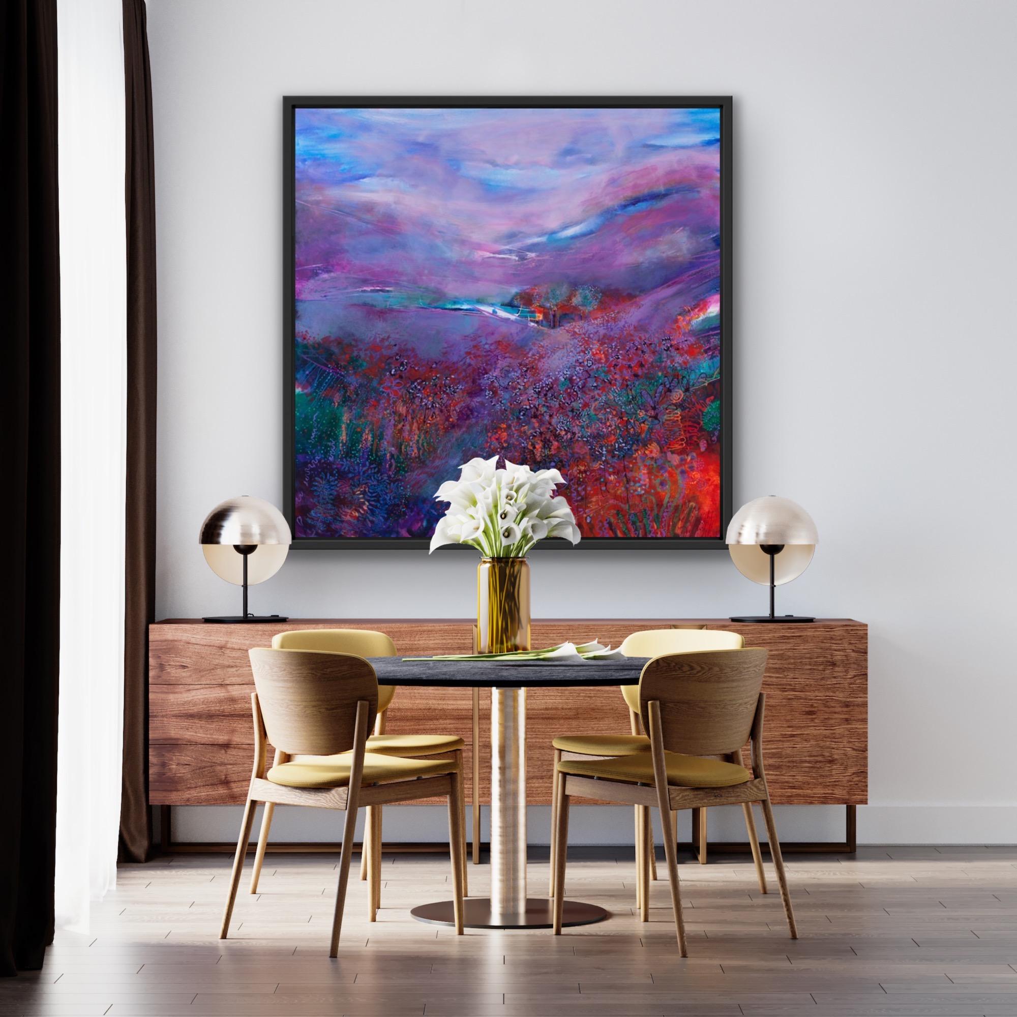 Contemplation, De la terre au ciel, Art contemporain, Peinture de paysage rouge en vente 2