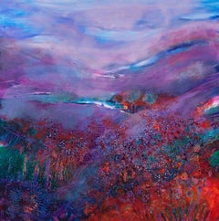 Contemplation, Earth to Heaven, Contemporary Art, Bright Landscape Painting Red