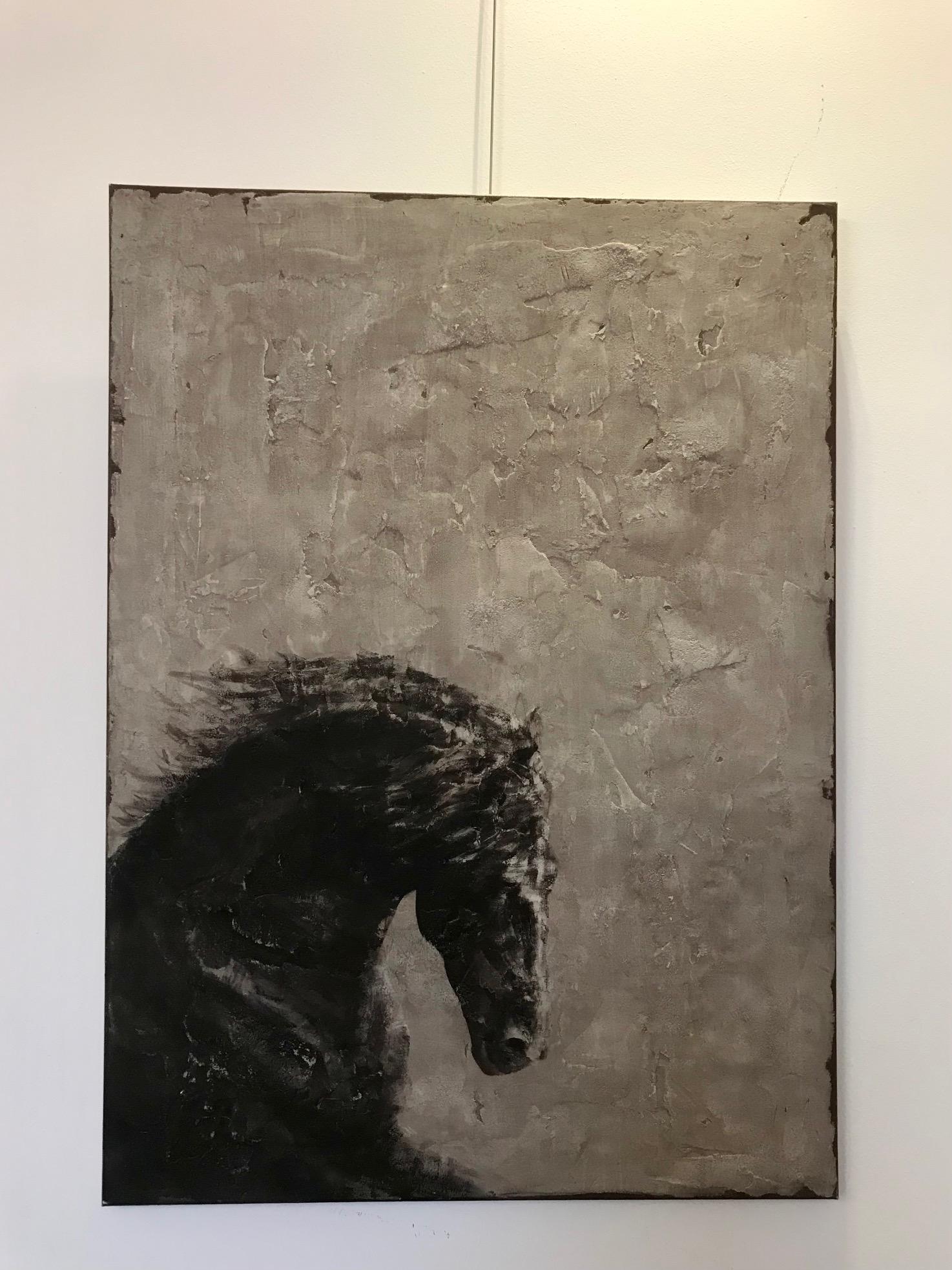 ''Black Horse' Dutch Contemporary Fresco Painting with a Horse 2