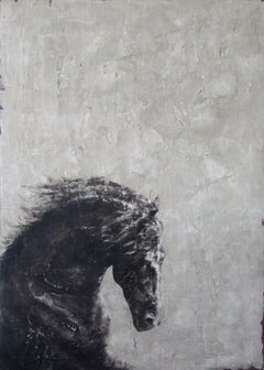 ''Black Horse' Dutch Contemporary Fresco Painting with a Horse