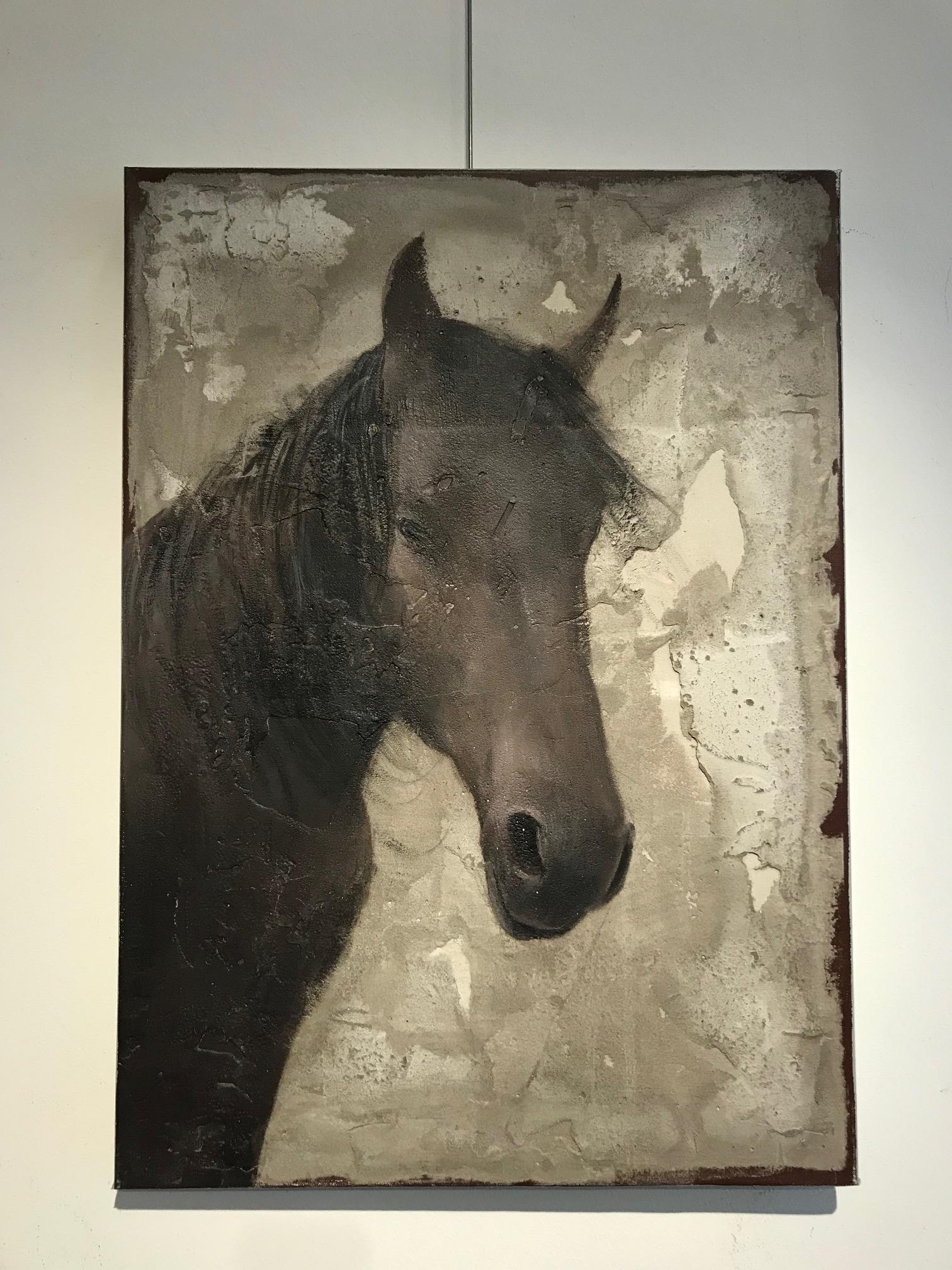 'Brown Beauty' Dutch Contemporary Fresco Painting with a Horse For Sale 1